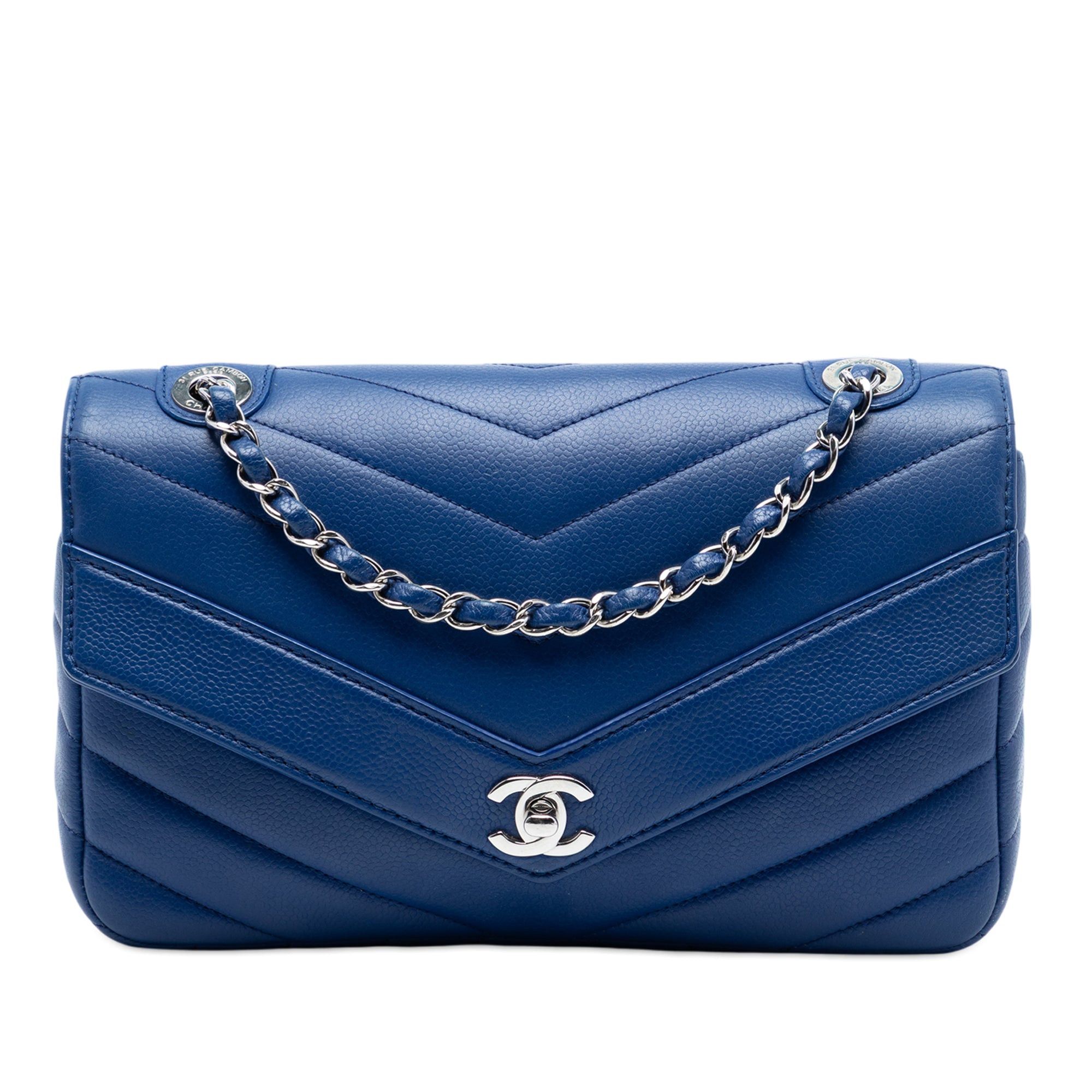 Chanel Medium Chevron Caviar Data Center Envelope Flap in Blue, Women's
