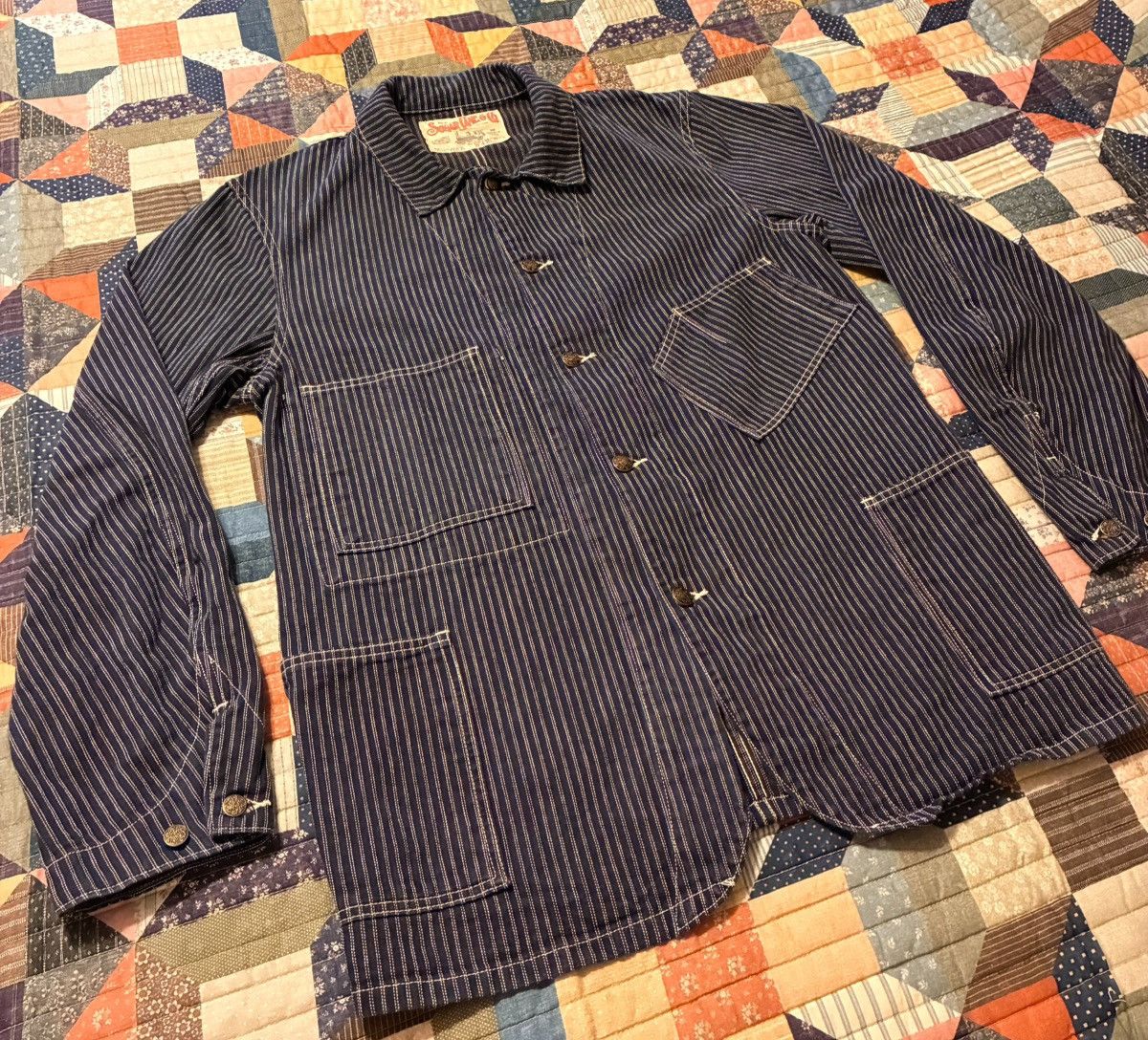 Sugar Cane 🔥RARE🔥 SUGAR CANE CO. WABASH STRIPE CHORE JACKET- 42 X-LRG Size US XL / EU 56 / 4 - 2 Thumbnail
