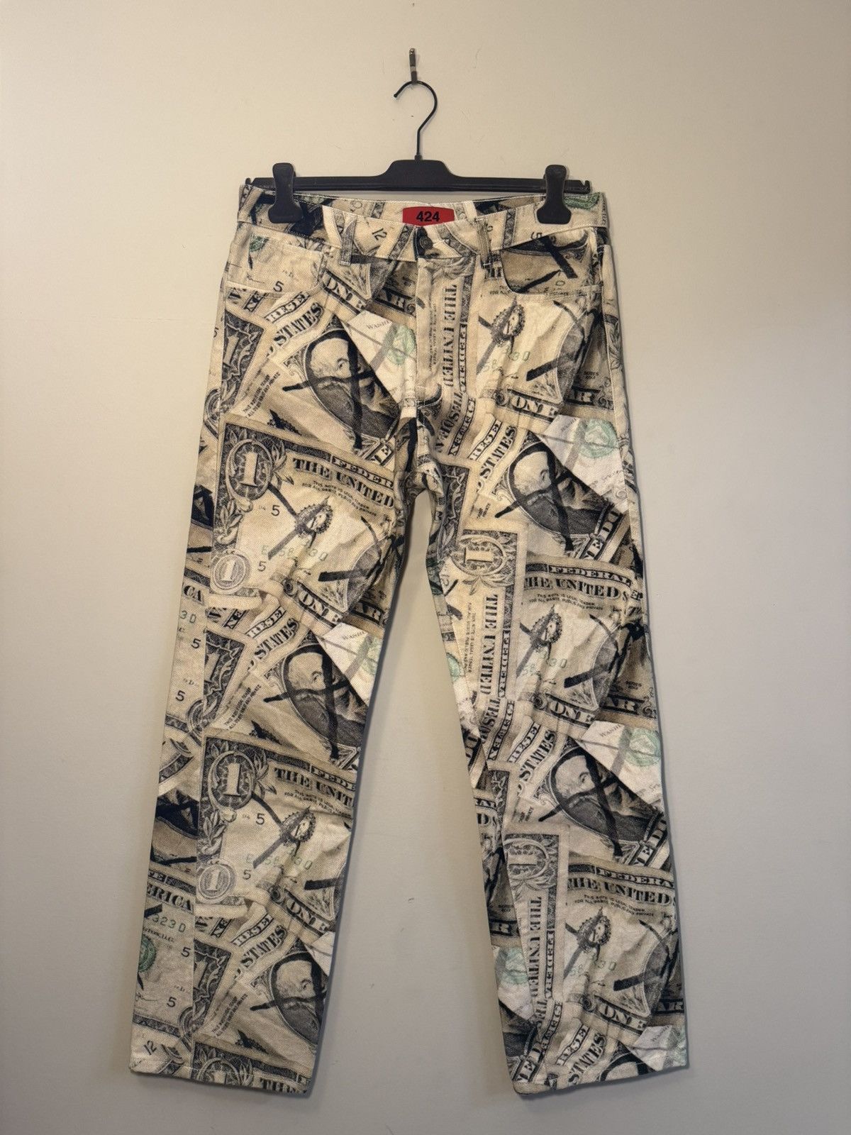 424 424 dollar bill print straight jeans Size US 33 - 1 Thumbnail