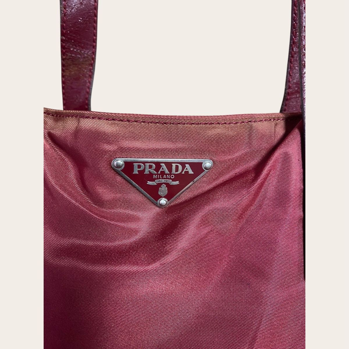 Prada Prada Burgundy Nylon Tote Bag | Leather Handles Size ONE SIZE - 24 Thumbnail