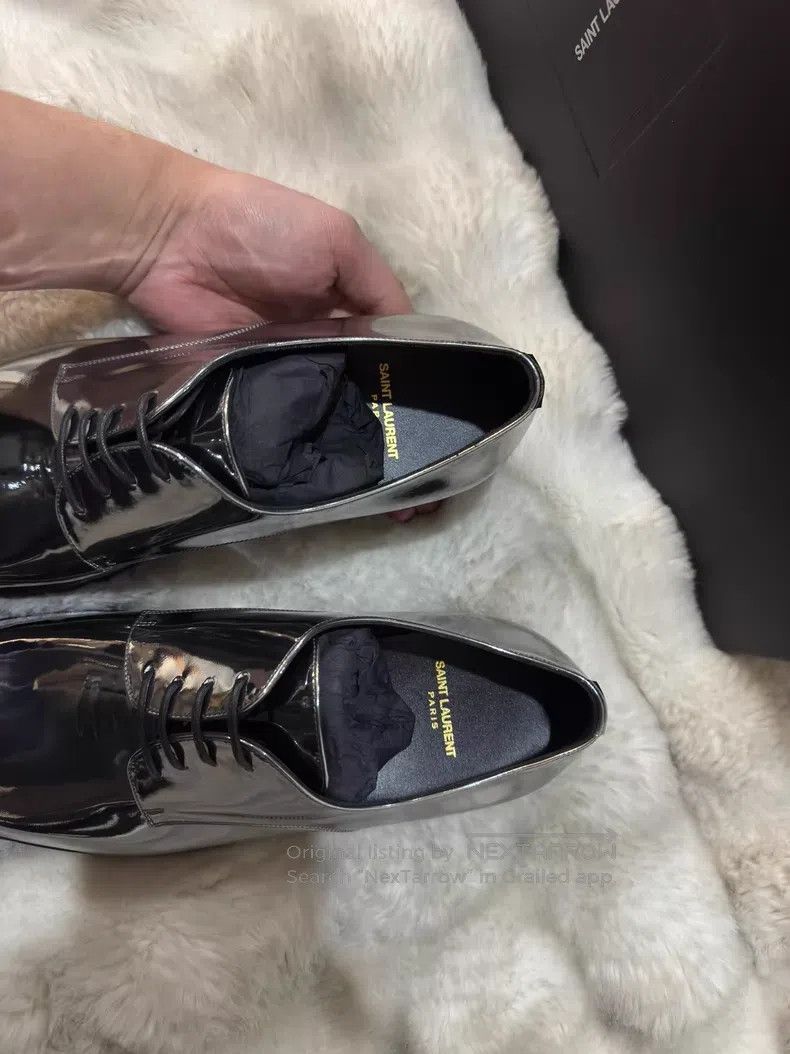 Saint Laurent Paris Saint Laurent Paris Metallic Silver Leather Shoes Size US 8 / EU 41 - 6 Thumbnail