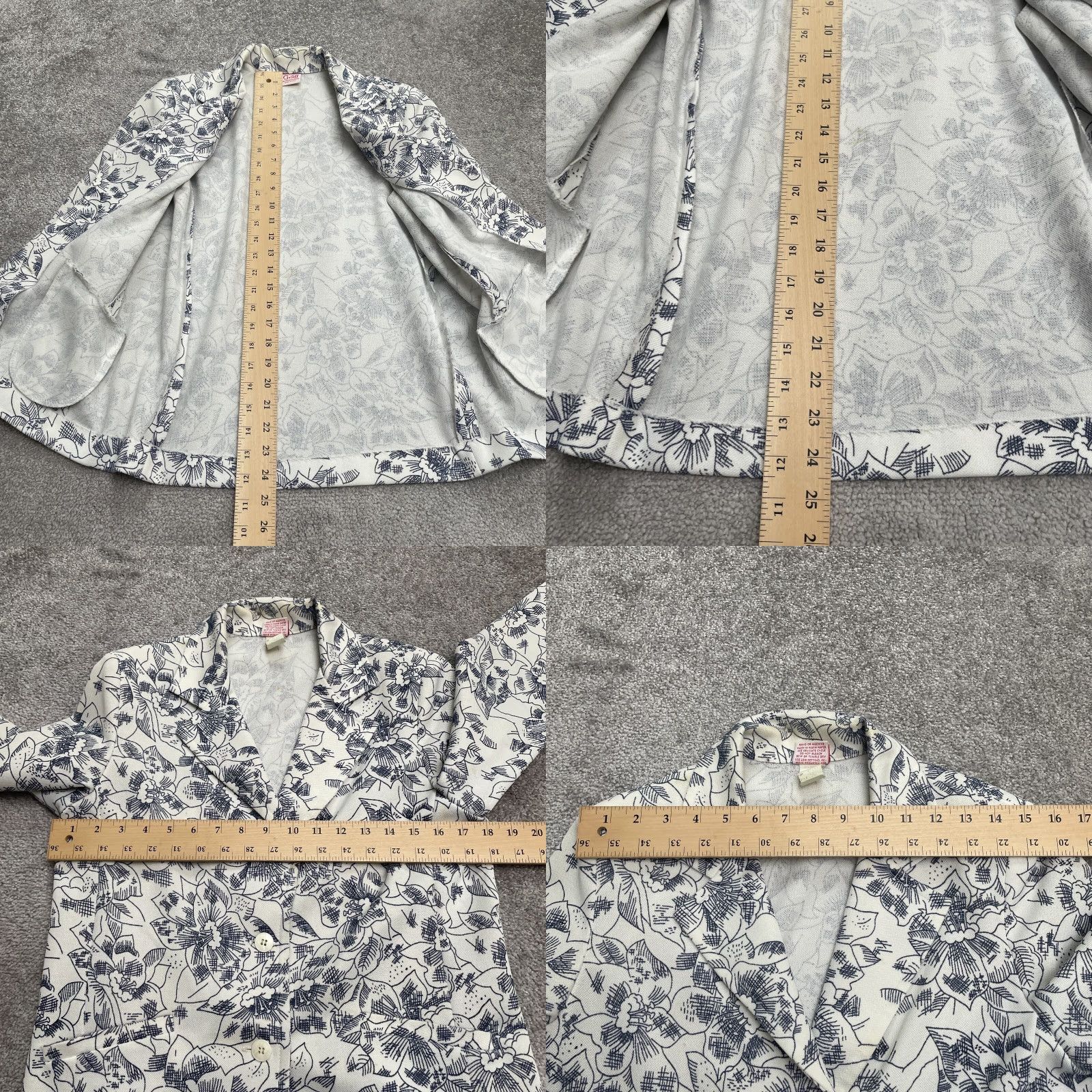 GRAFF Graff Vintage Floral Single-Breasted Blazer Jacket Womens 10 White Black, Short, Long Sleeve, Polyester, Regular, 90s Theme, Forever Classic Womens Size L / US 10 / IT 46 - 8 Thumbnail