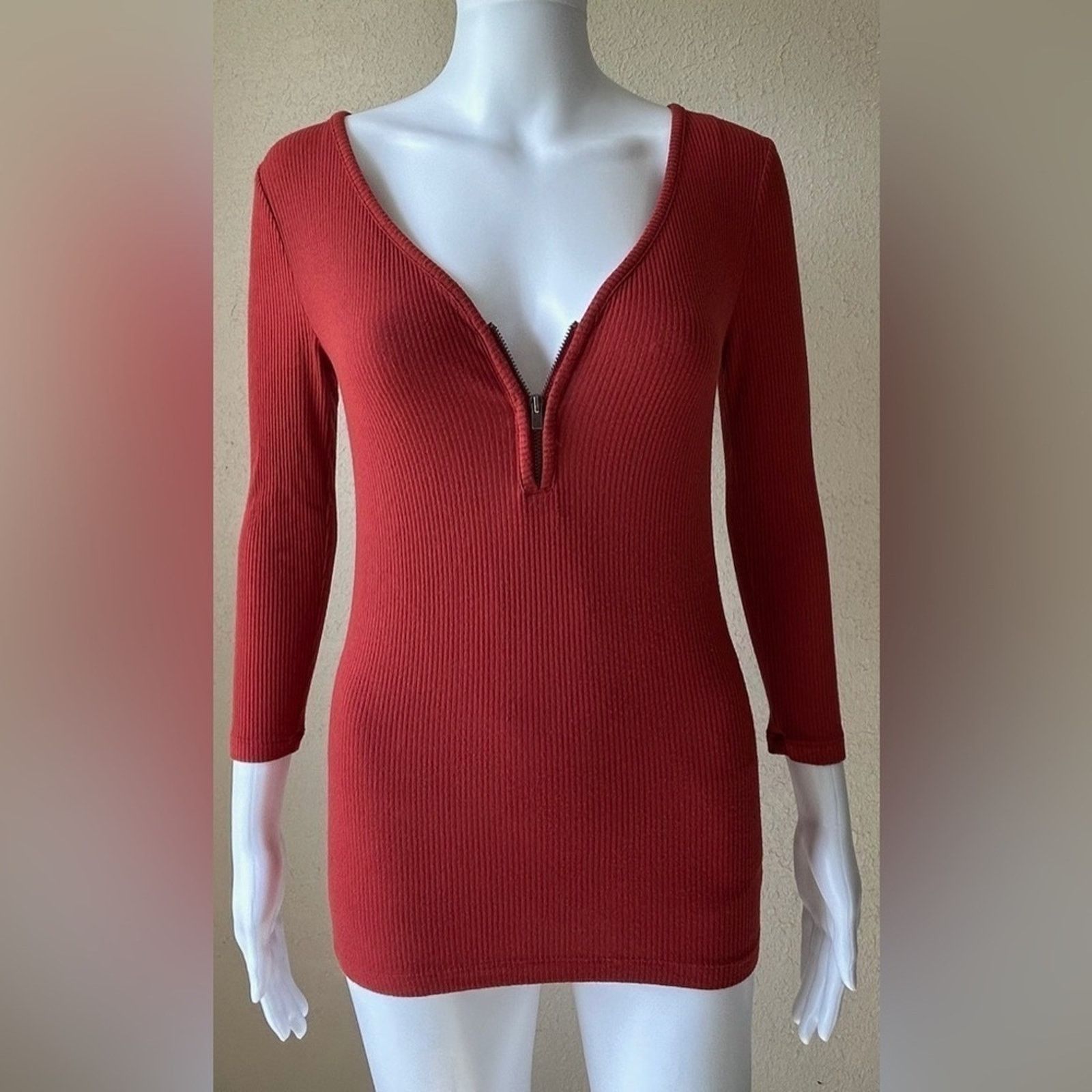 Express Express | Red Orange Long Sleeve Shirt Zipper Front | Small Size S / US 4 / IT 40 - 1 Thumbnail