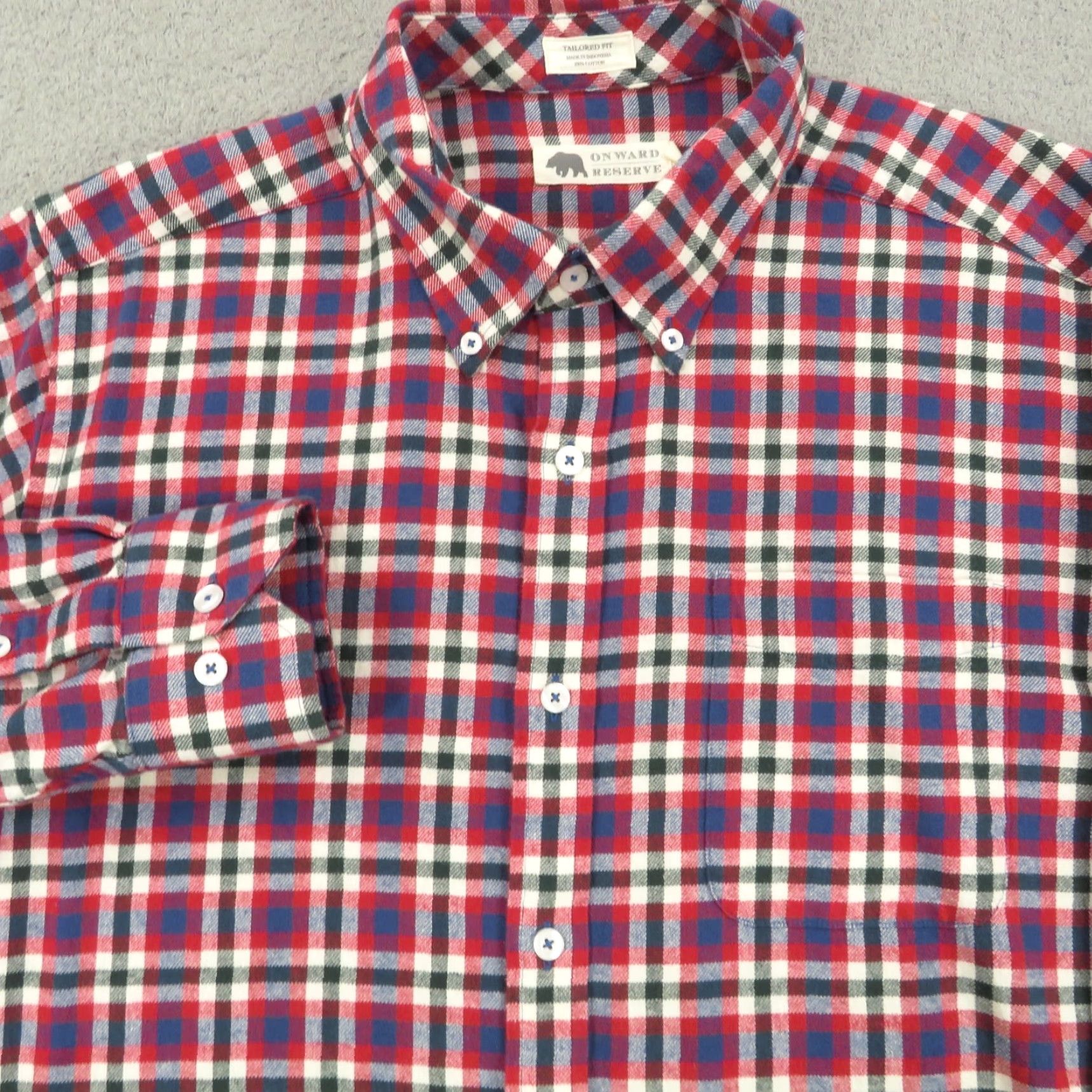 Vintage Onward Reserve Shirt Men Large Red Blue White Plaid Cotton Flannel Long Sleeve Button-Up Size US L / EU 52-54 / 3 - 3 Thumbnail