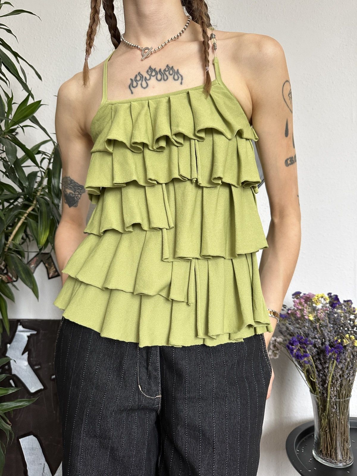 Beauty Beast × Vintage Textured Ruffled Top Blouse y2k Beaded Details Sleeve Size S / US 4 / IT 40 - 5 Thumbnail