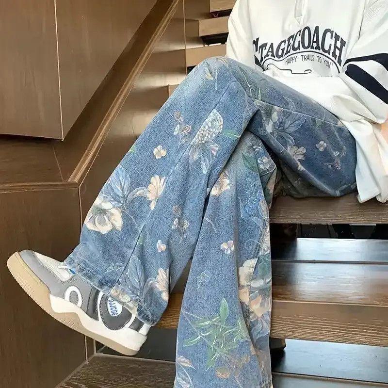 Japanese Brand Y2K Fashion Flowers Print Baggy New Jeans Size US 34 / EU 50 - 5 Thumbnail
