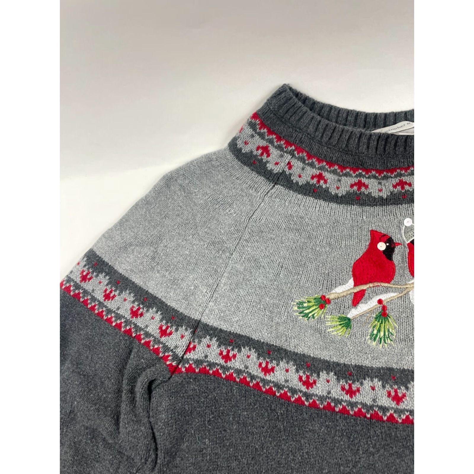 Vintage Christopher & Banks Sweater Women's Size Small Gray Mock Neck Red Cardinal Bird Pullover Long Sleeve Knit Shirt Size S / US 4 / IT 40 - 5 Thumbnail