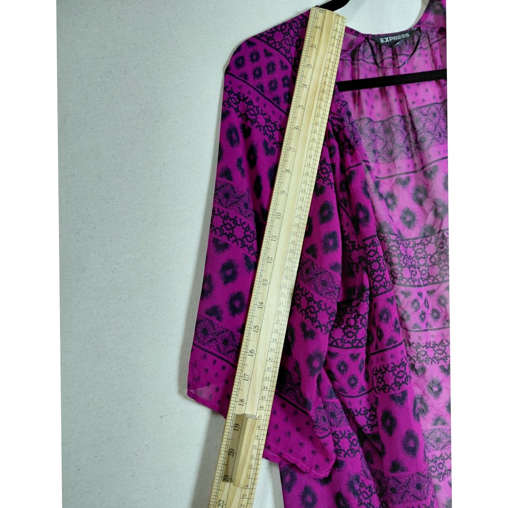 Express Express Kimono Cardigan Purple Geometric 3/4 Sleeve Size M Sheer Size M / US 6-8 / IT 42-44 - 7 Thumbnail