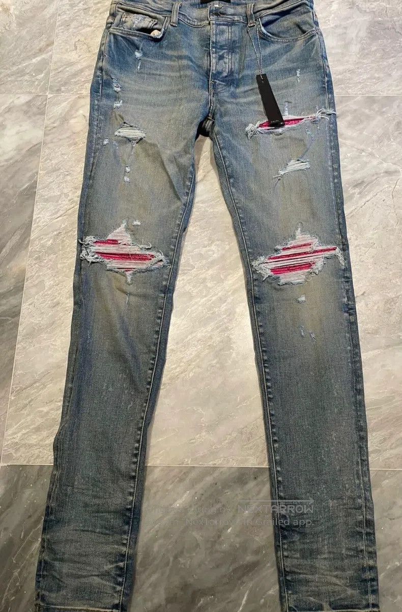 Amiri Size 33 Pink patterned denim jeans
