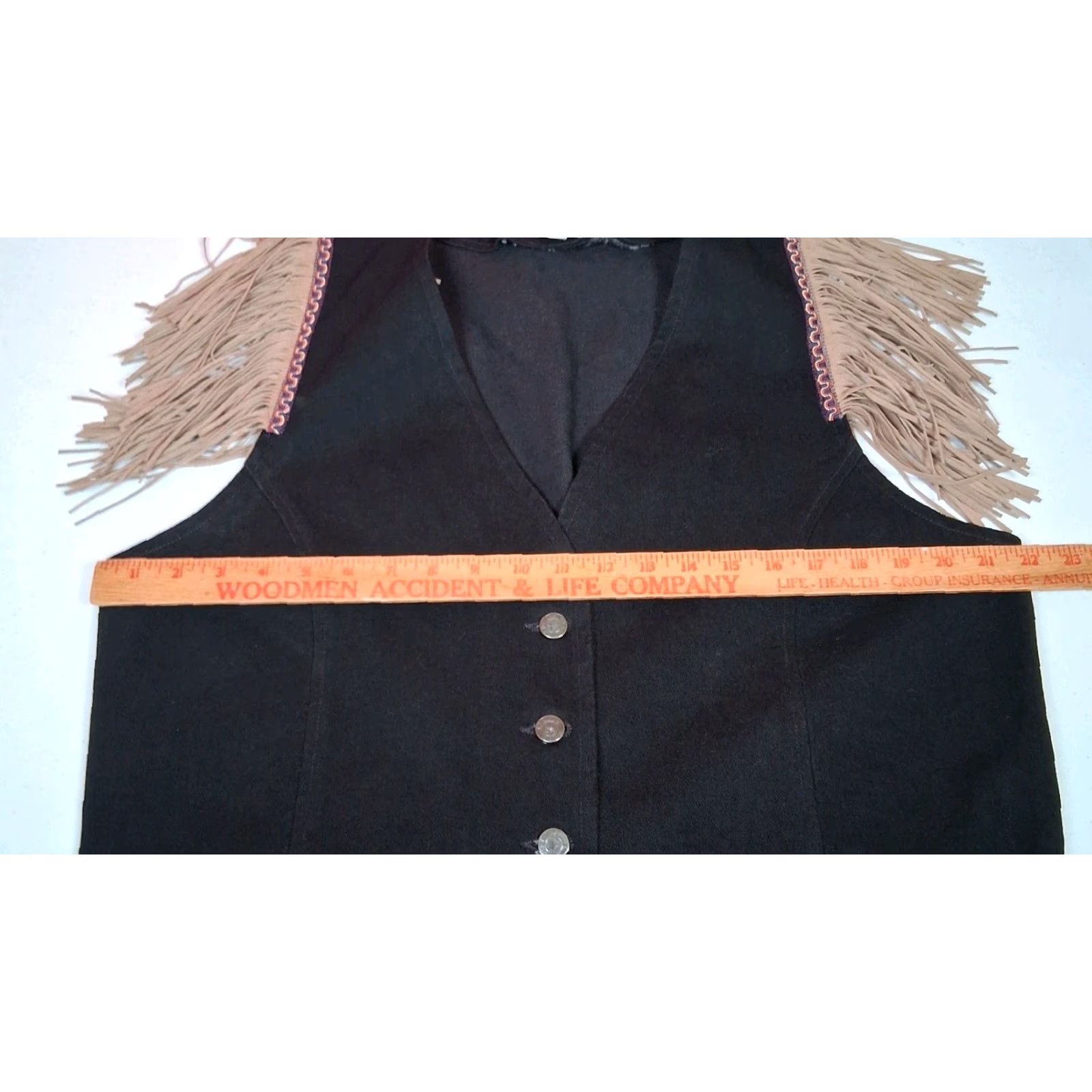 Vintage VINTAGE Wanted by Beads Beautiful Western Vest Women XL Black Denim Fringe USA Made Cowgirl Vest Size XL / US 12-14 / IT 48-50 - 4 Thumbnail