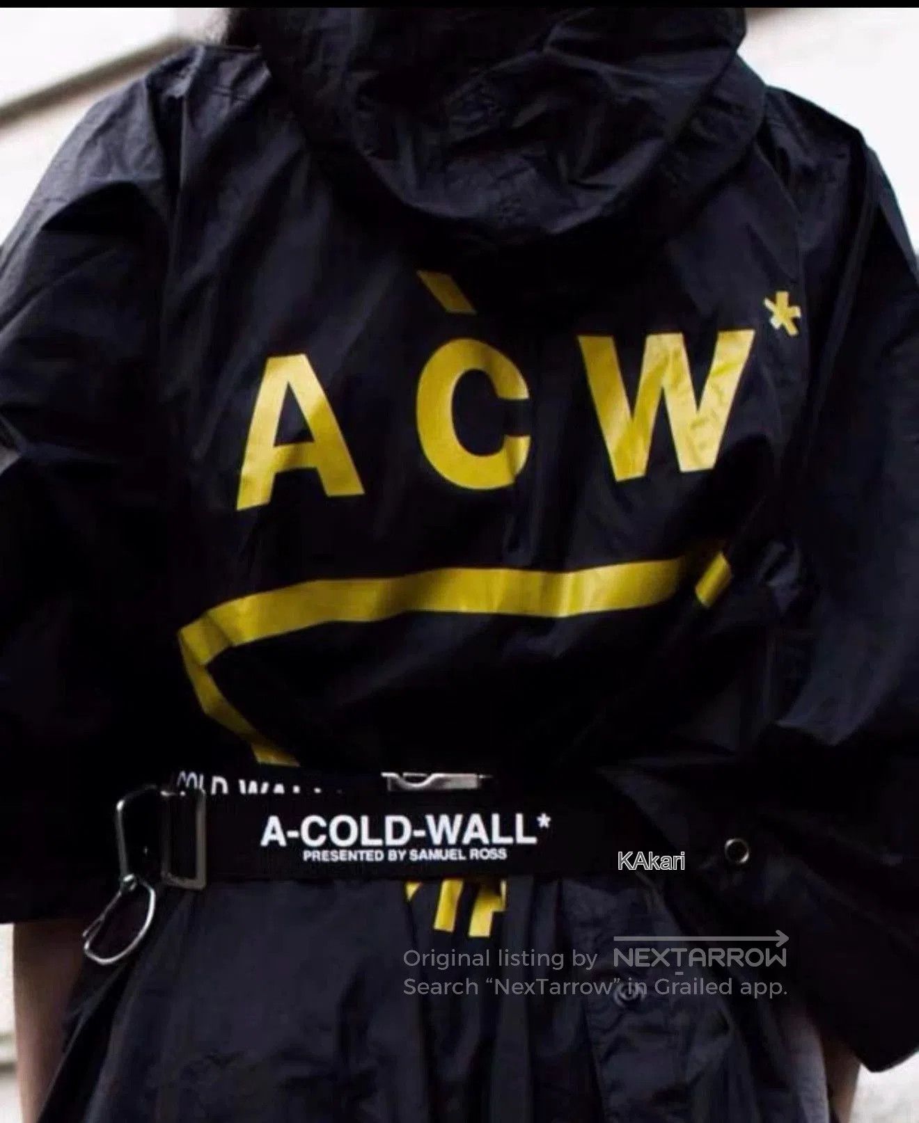 A-COLD-WALL* Black Hooded Raincoat with Yellow Graphic Print. Size US M / EU 48-50 / 2 - 8 Thumbnail