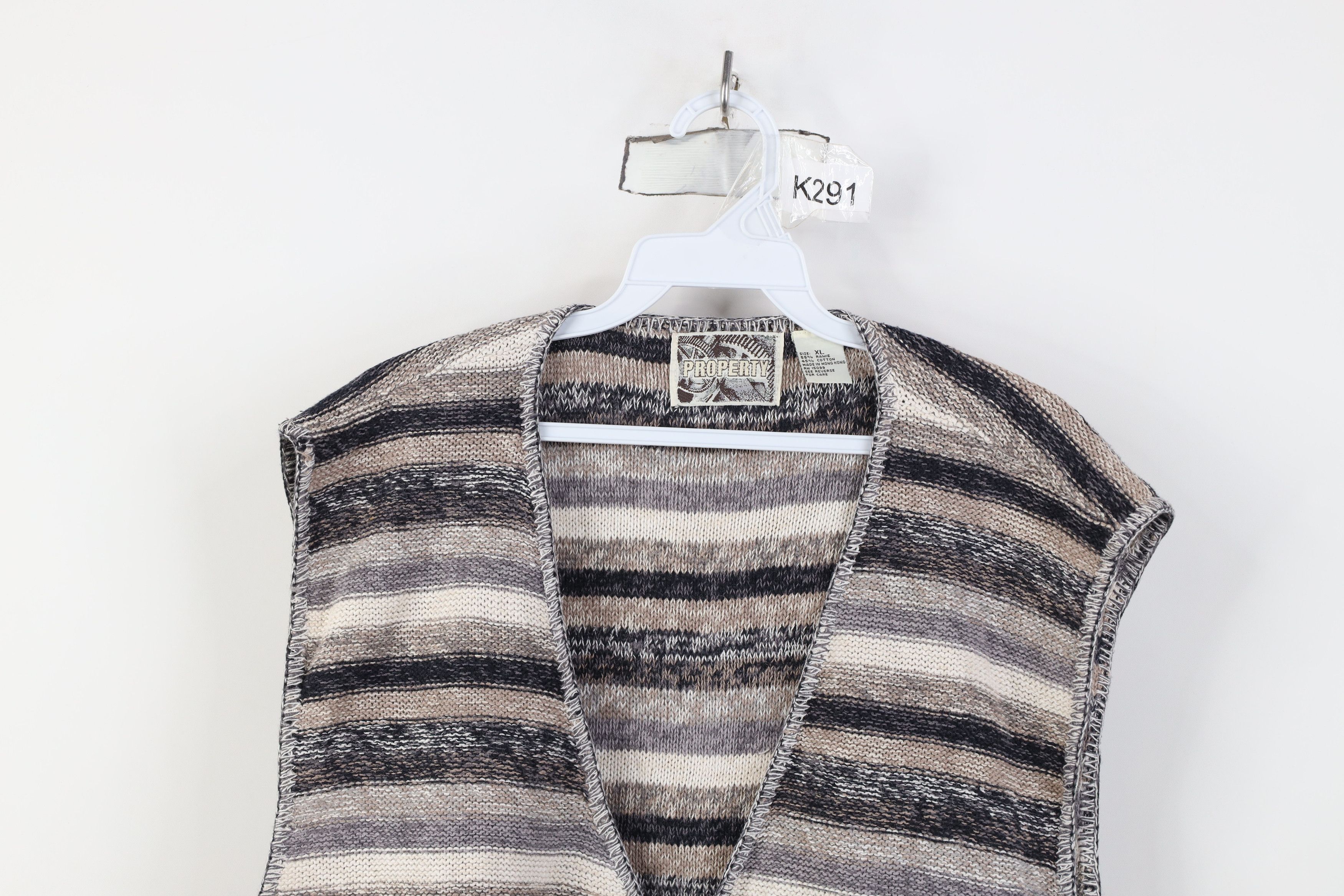 Vintage Vintage 90s Streetwear Earth Tone Striped Knit Sweater Vest Size US XL / EU 56 / 4 - 2 Thumbnail