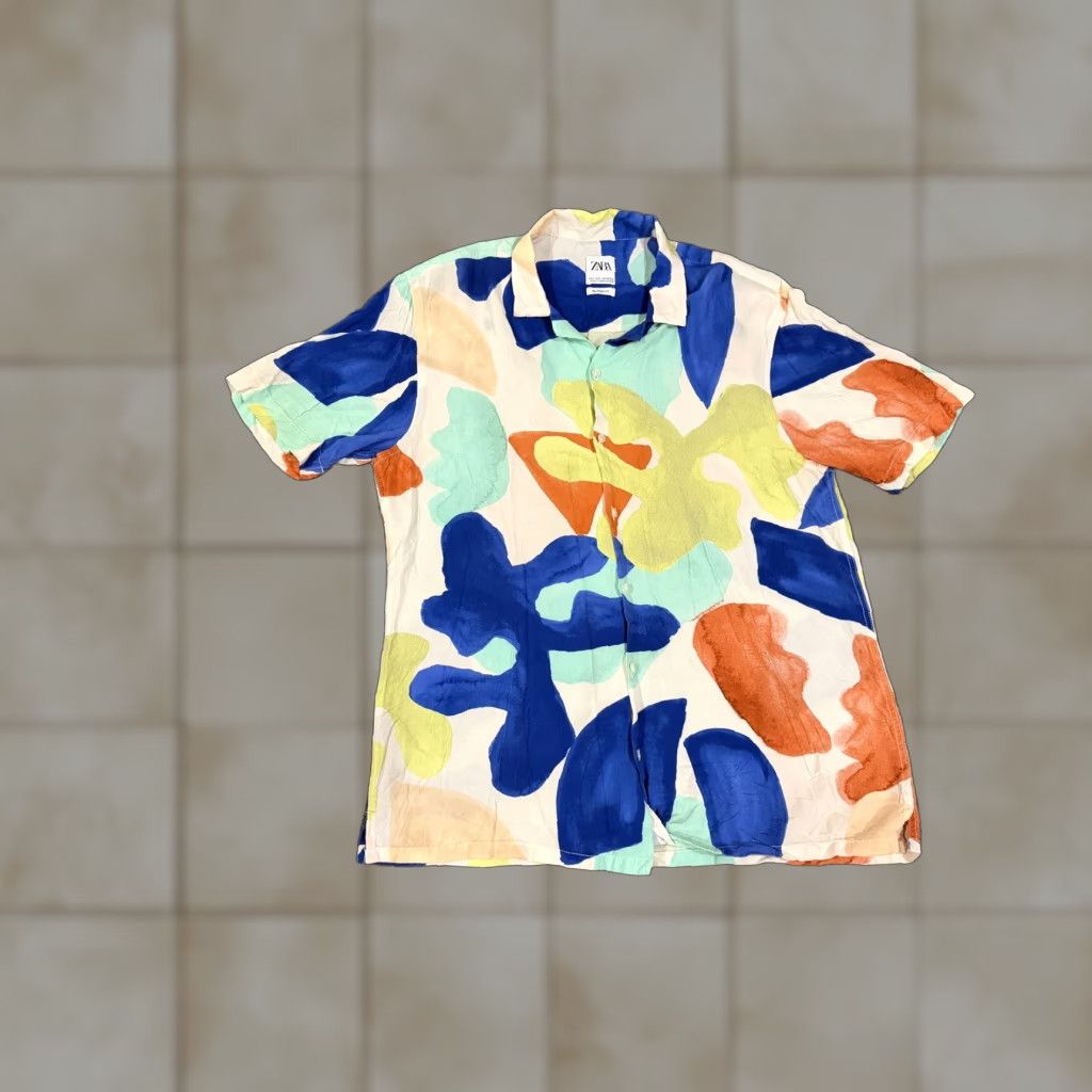 Zara Zara Shirt Mens L Multicolor Abstract Print Short Sleeve Button Up Casual Regular Fit Night? Size US L / EU 52-54 / 3 - 1 Thumbnail