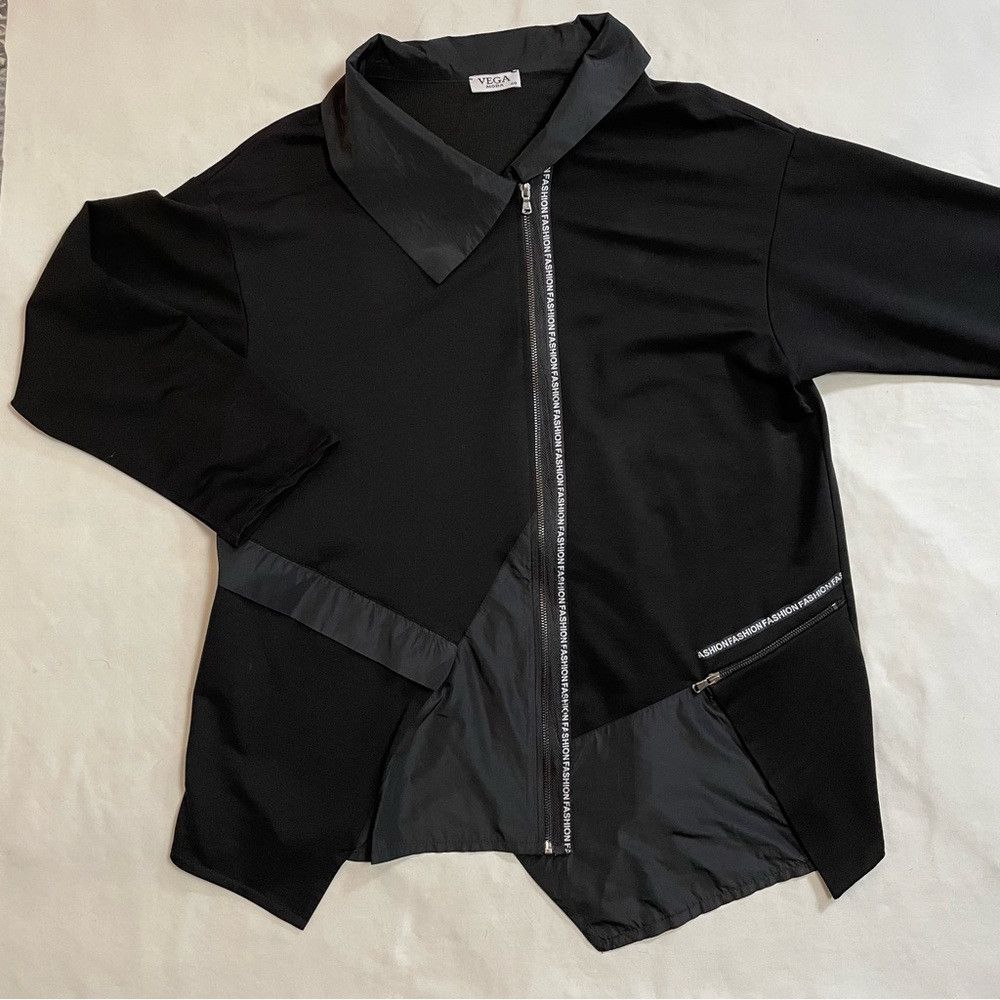 Other Vega Moda Black Cotton Asymmetrical Hem Zip Cardigan Jacket Size XL / US 12-14 / IT 48-50 - 6 Thumbnail