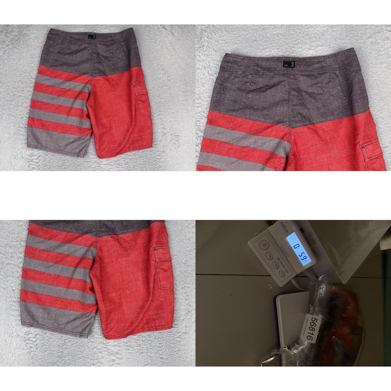 O'Neill O'Neill Board Shorts Mens 30 Red Gray Stripe Surf Beach Drawstring Pockets Trunks Size US 30 / EU 46 - 9 Thumbnail