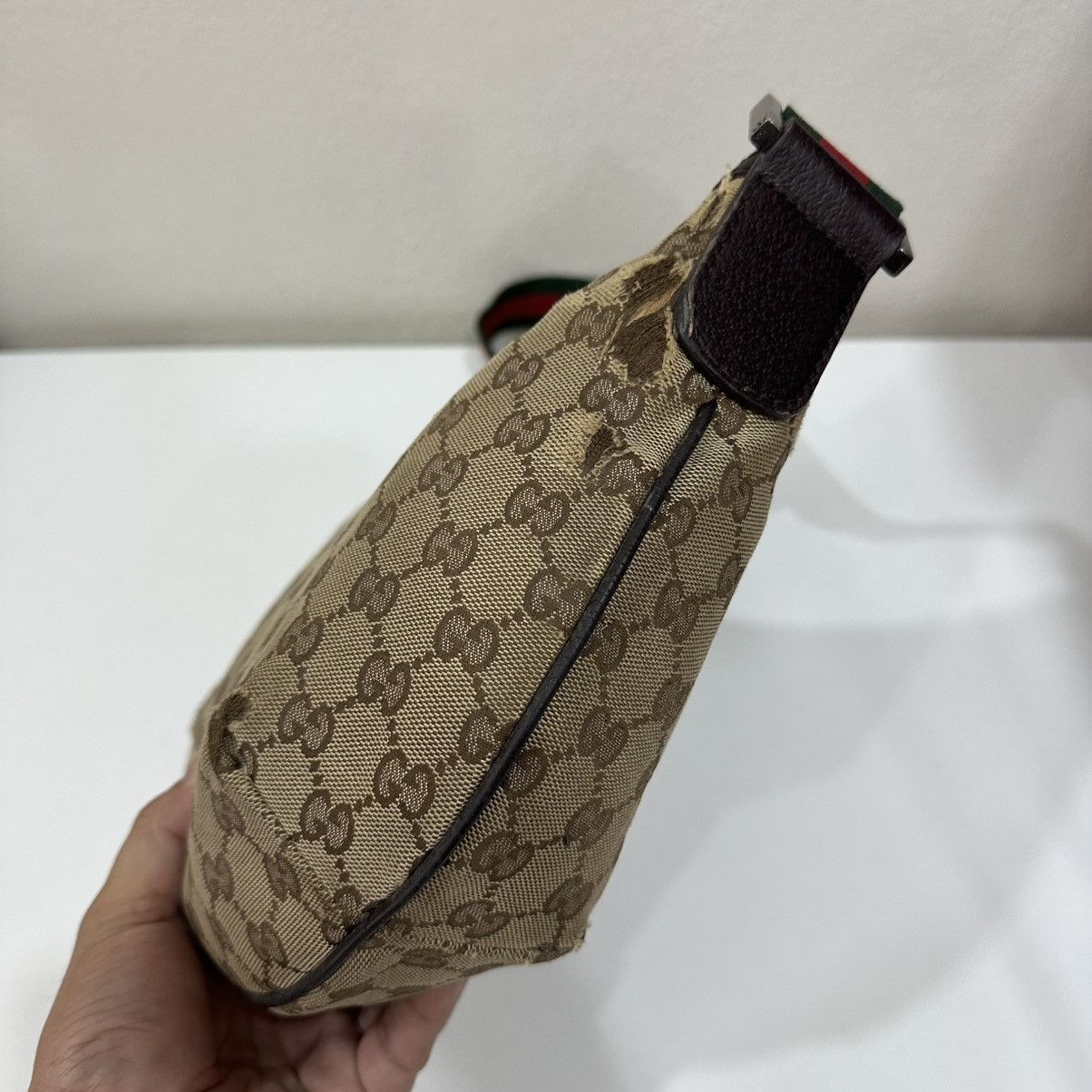 Gucci GUCCI GG MONOGRAM CANVAS WEB HALF MOON CROSSBODY BAG 16 Size ONE SIZE - 5 Thumbnail