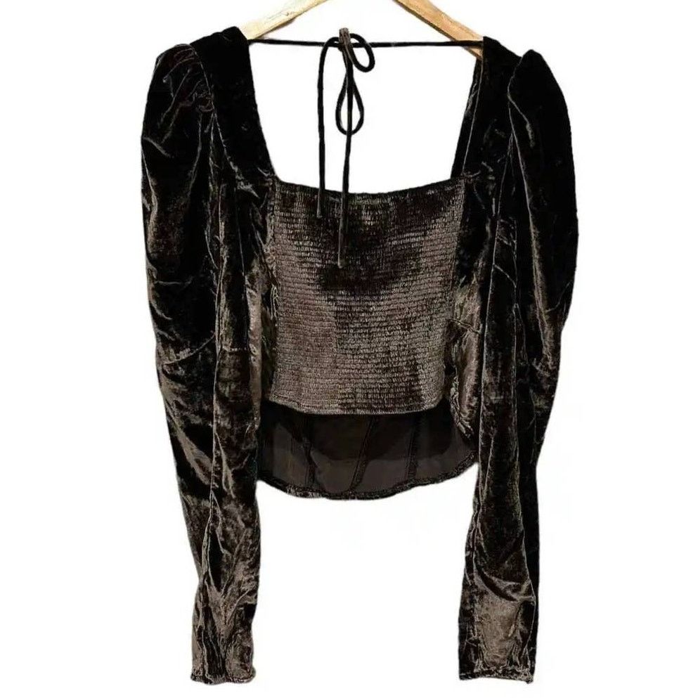 Free People New Free People Bridgette Velvet Top $128 X-SMALL Brown Size XS / US 0-2 / IT 36-38 - 5 Thumbnail