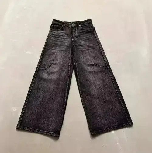 Jean Mitsui x Kumi Retro Washed Black Straight Cut Baggy Jeans Size US 36 / EU 52 - 2 Thumbnail