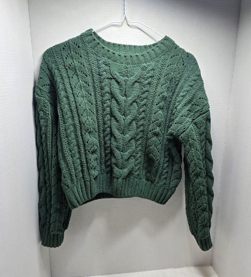 The Unbranded Brand Women's PINK ROSE Green Cable Knit Crew Neck Sweater S Size S / US 4 / IT 40 - 1 Thumbnail