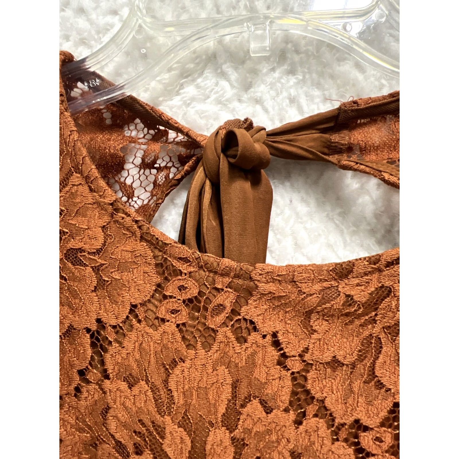 Free People Free People Lace Mini Dress Rust Copper Floral Boho Flutter Sleeve Tie Back PS Womens Size S / US 4 / IT 40 - 5 Thumbnail