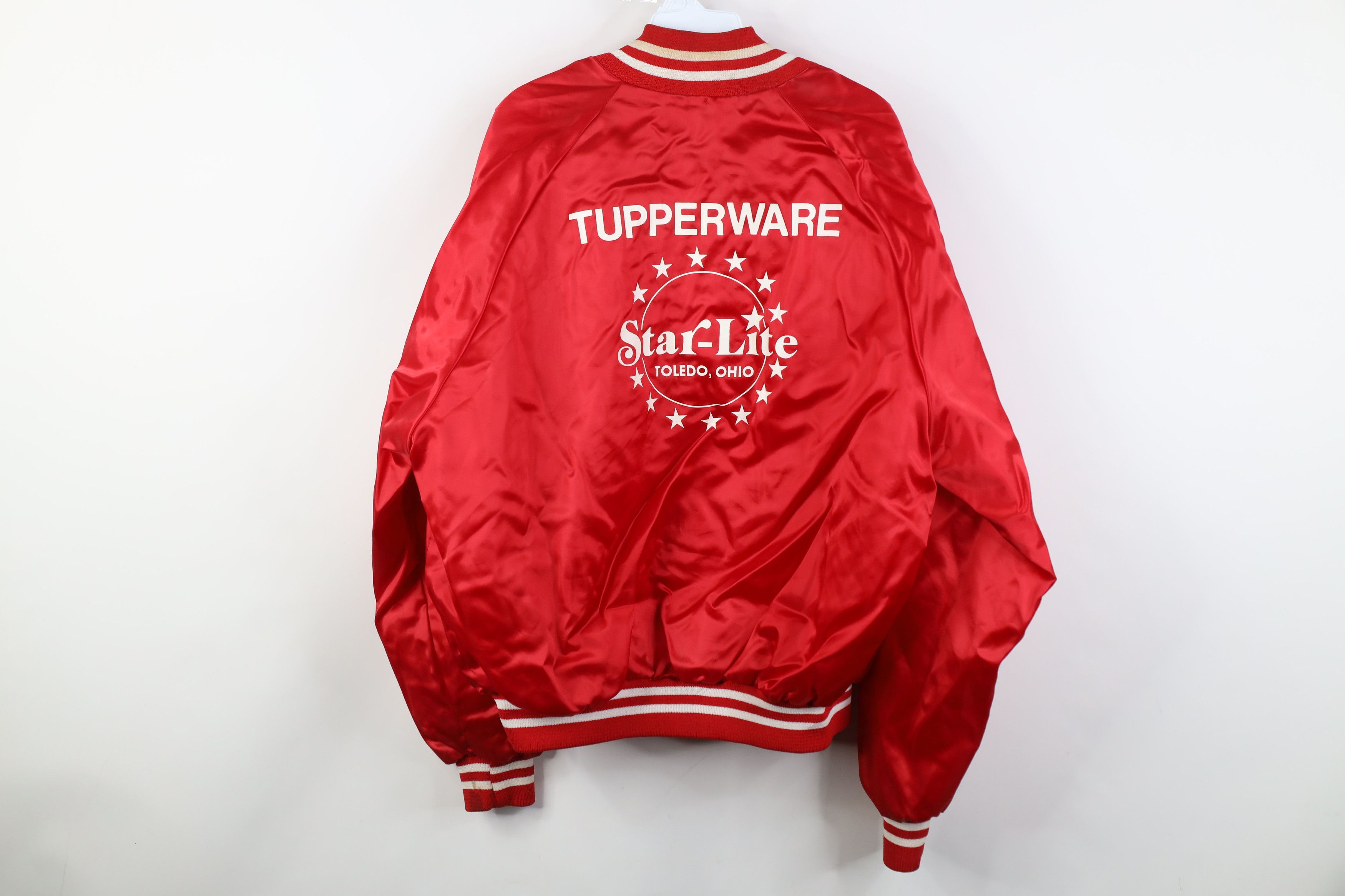 Vintage Vintage 80s Tupperware Star Lite Satin Bomber Jacket Red USA Size US XL / EU 56 / 4 - 13 Thumbnail