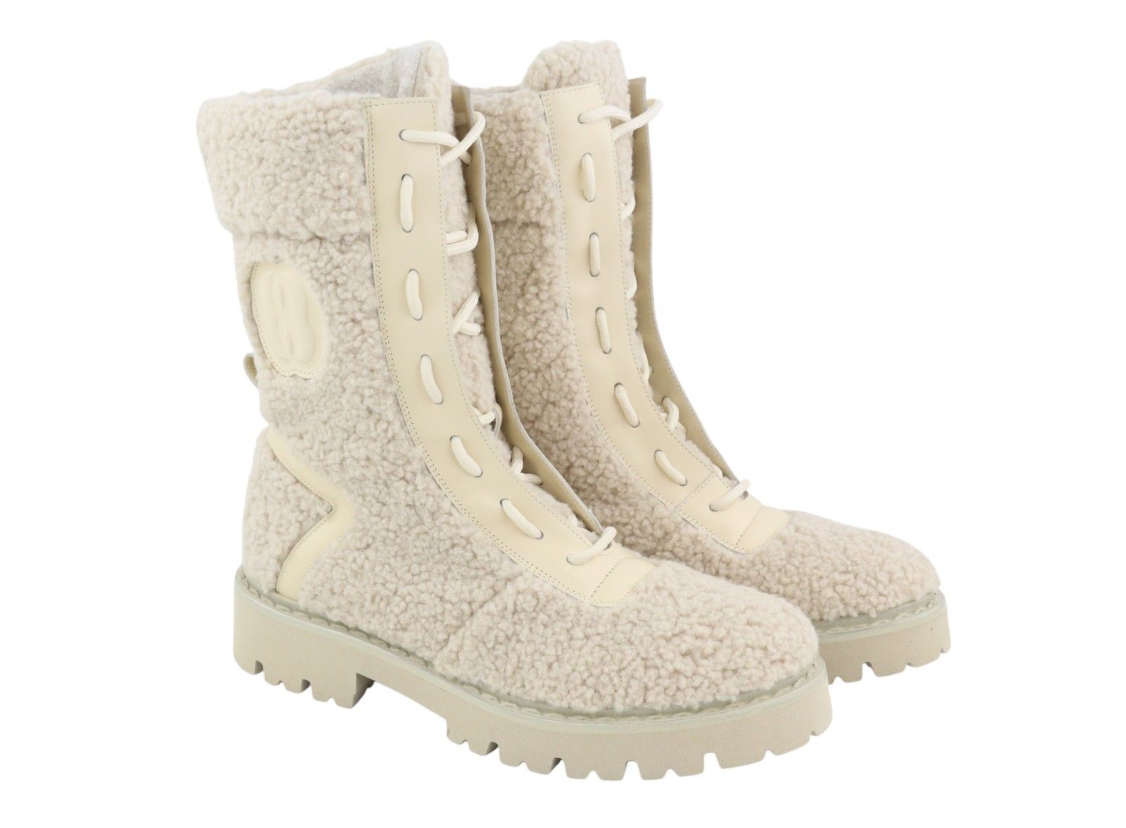 Bally NINNI EU38 Ivory Shearling Laced Mid Top Boots 88405 Size US 7 / IT 37 - 2 Thumbnail