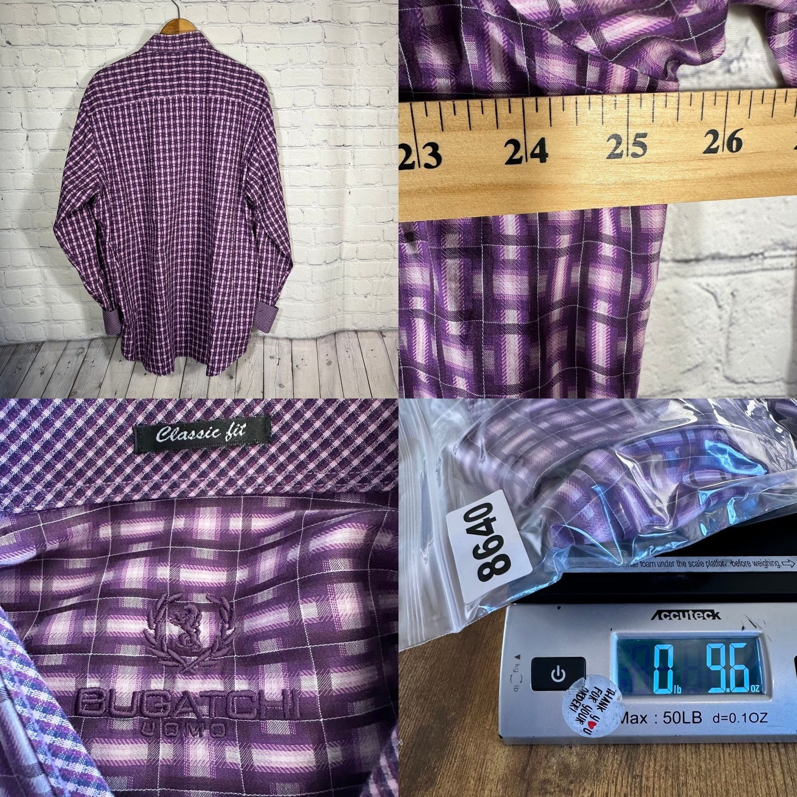 BUGATCHI Bugatchi Uomo Shirt Check Long Sleeve Button-Down Purple Cotton Classic Fit XL Mens Mothers? Size US XL / EU 56 / 4 - 8 Thumbnail