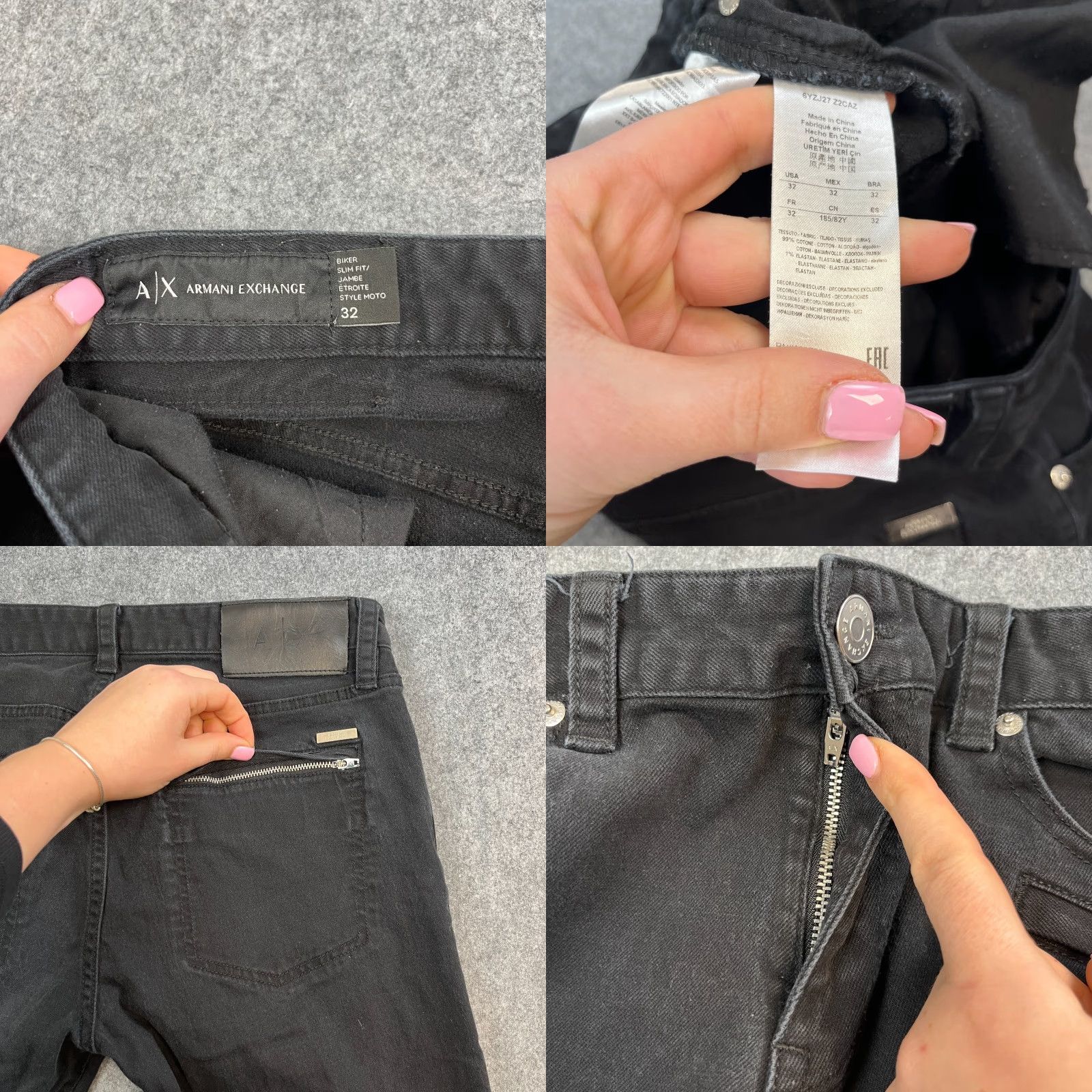 Armani Exchange Armani Exchange Jeans Mens Slim Biker 32 32 Dark Black Stretch Moto Denim Tapered 5-Pocket Size US 32 / EU 48 - 8 Thumbnail