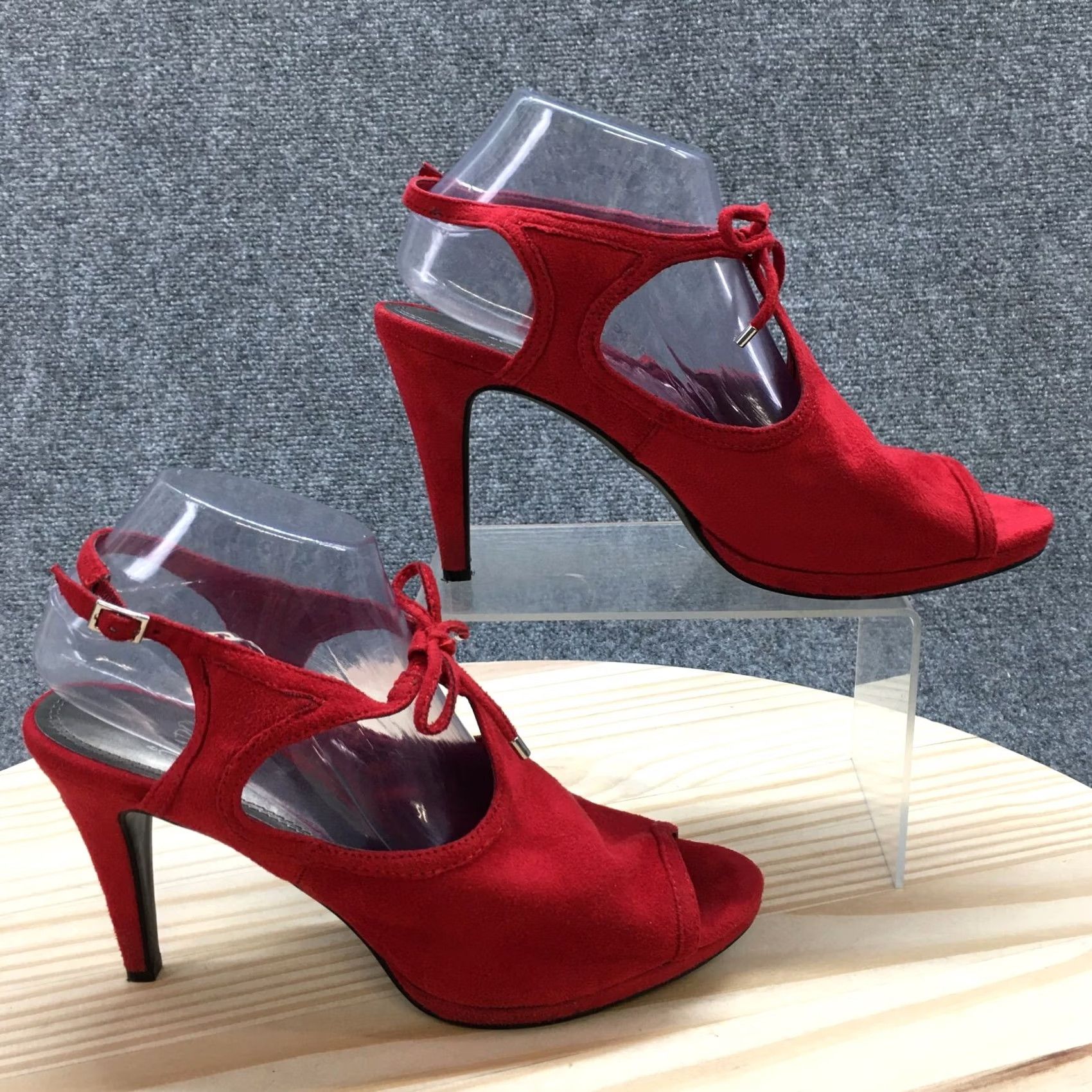 Vintage Impo Sandals Womens 10 M Titan Ankle Straps Pumps Red Suede Heels Casual Size US 10 / IT 40 - 2 Thumbnail