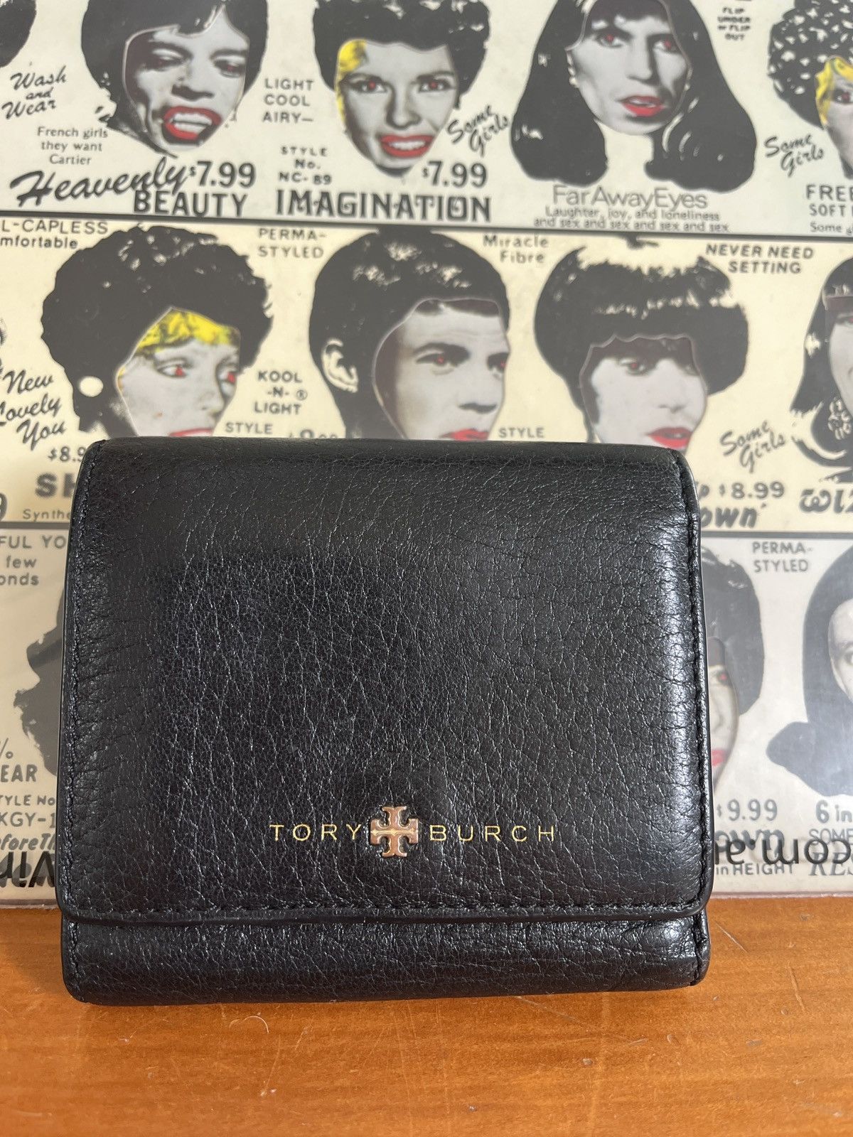 Tory Burch Tory Burch Black Pebbled Logo Jacquard Linied Bifold Wallet Size ONE SIZE - 1 Thumbnail