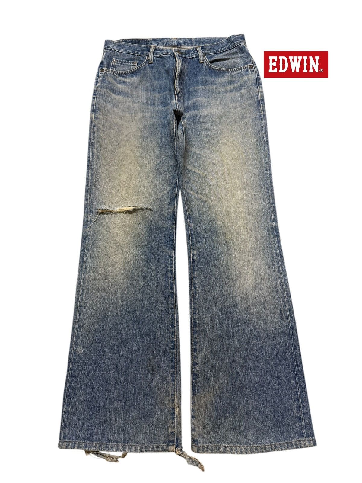 Edwin Vintage 90s Edwin 601 Faded Wash Distress Wide Leg Bootcut Size US 32 / EU 48 - 1 Thumbnail