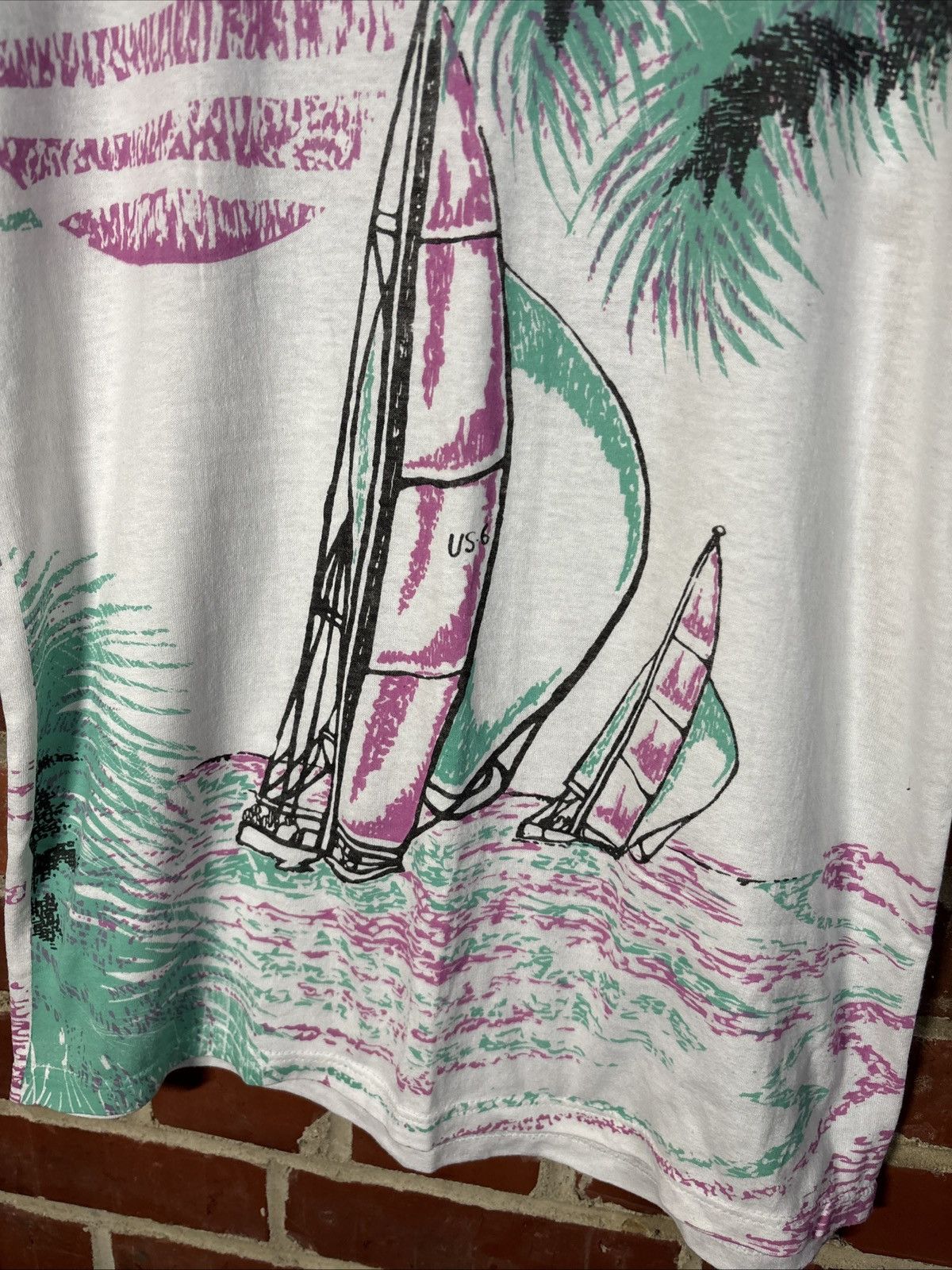 Jerzees Vintage 90s AOP Sailboat Beach Theme Shirt Jerzees USA Sz M Size US M / EU 48-50 / 2 - 2 Thumbnail