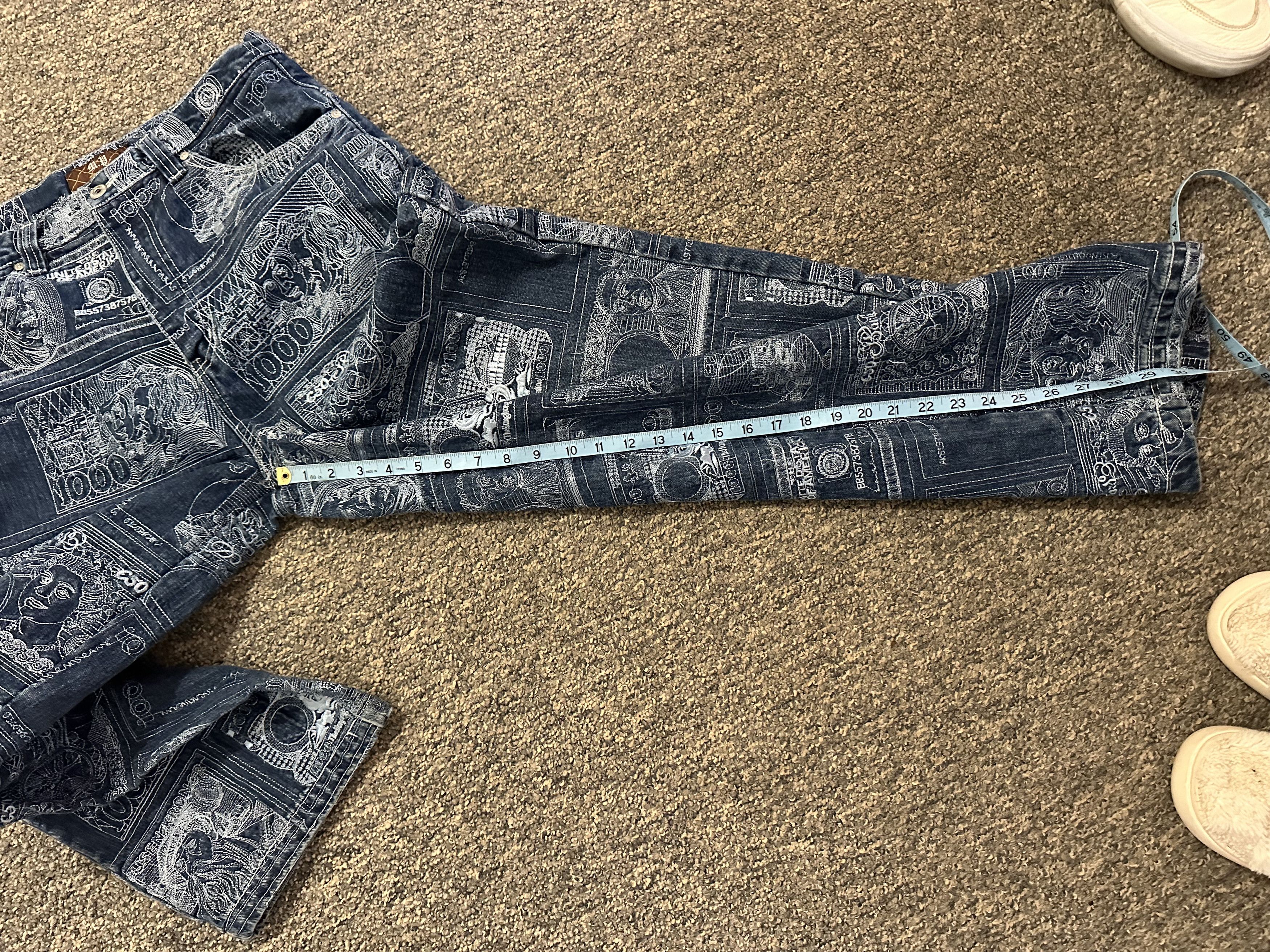 Other Members Property Money Embroidered Baggy Jeans Y2K Size US 32 / EU 48 - 3 Thumbnail