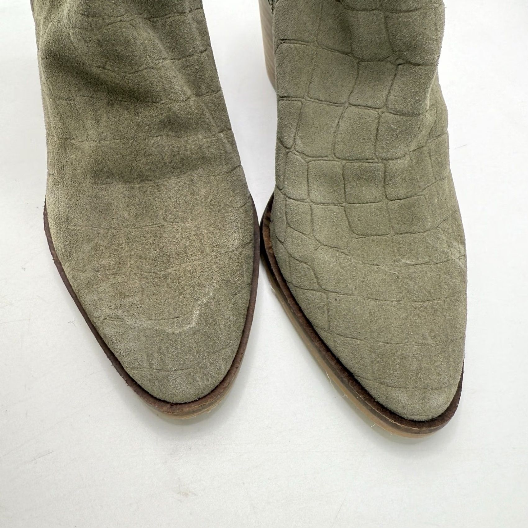 Lucky Brand Lucky Brand Tie Womens Khaki Green Ankle Leather Upper Croc Heeled Booties Saucie Size US 7 / IT 37 - 3 Thumbnail