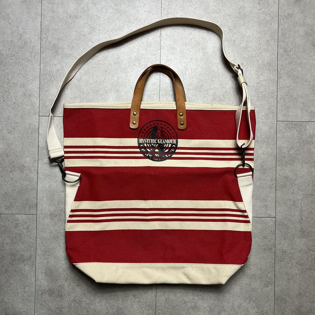 Hysteric Glamour Hysteric Glamour Canvas Stripe Leather Hand Bag Size ONE SIZE - 1 Thumbnail