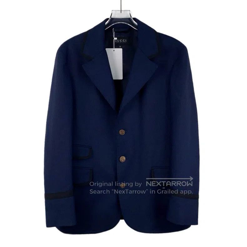 Gucci Gucci Dark blue logo anchor metal buckle lapel long-sleeve Size 48R - 1 Thumbnail