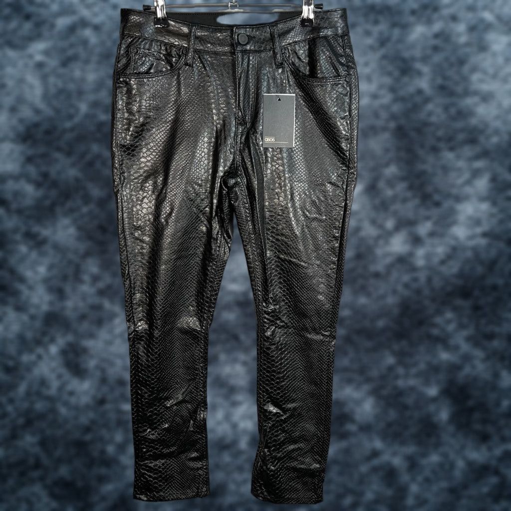 Asos VINTAGE ASOS Snake Skin Pants Womens 30 x 25 Black Skinny Fit Pants Size 30" / US 8 / IT 44 - 1 Thumbnail