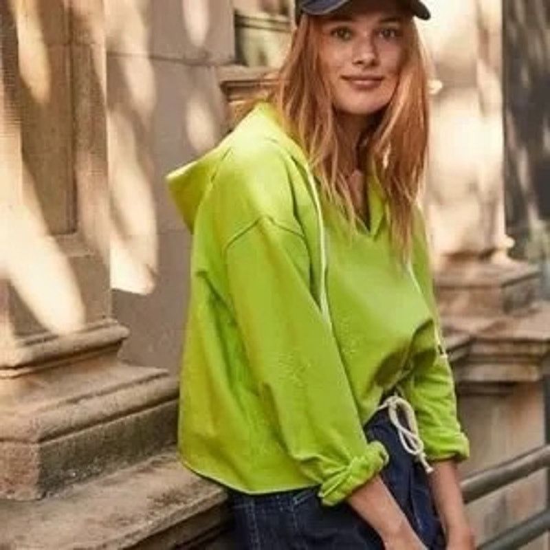 Anthropologie Saturday Sunday Women's Small Green Cropped Oversized Hoodie Size S / US 4 / IT 40 - 1 Thumbnail