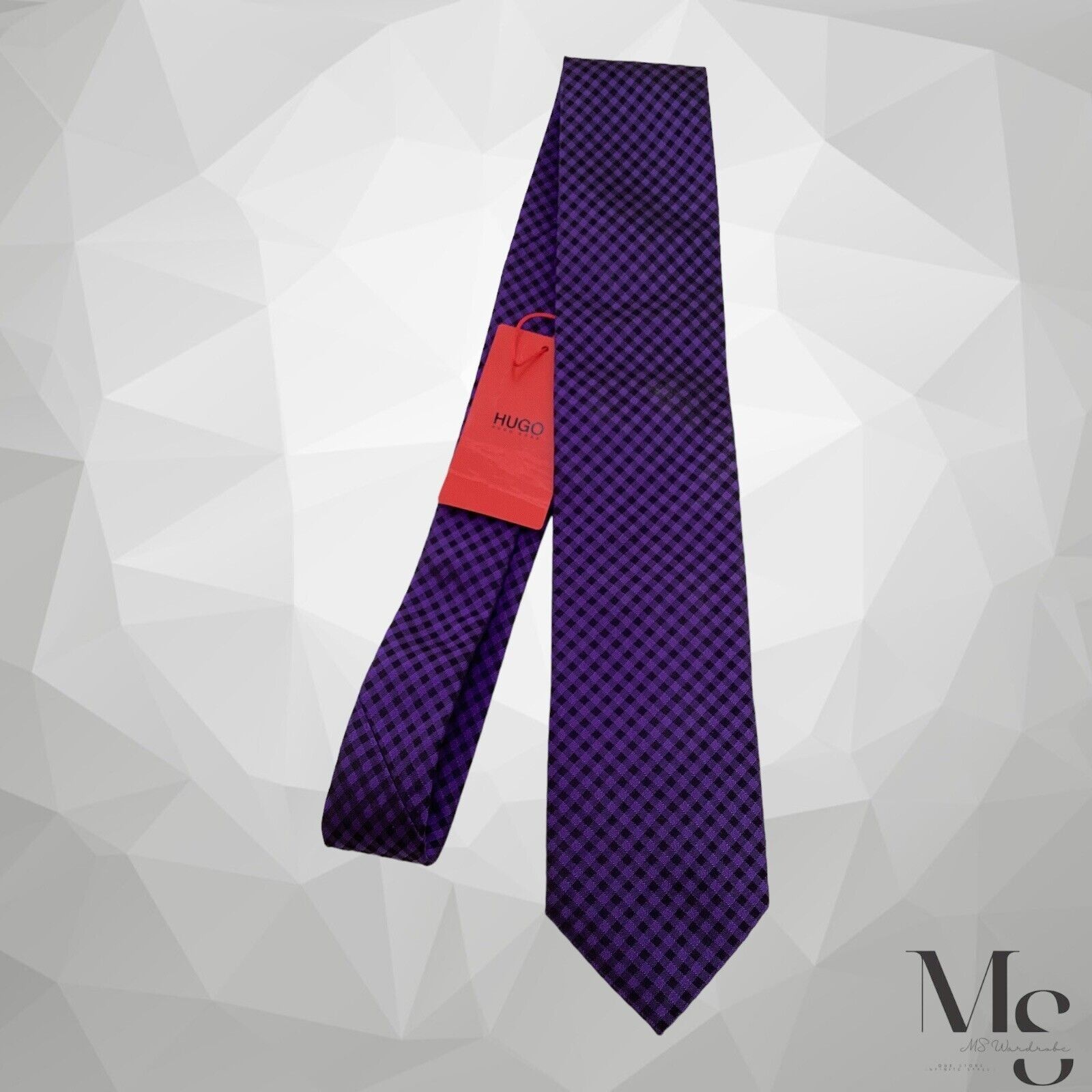 Hugo Boss BOSS HUGO BOSS Red Tag Purple Plaids & Checks Silk Tie Made Size ONE SIZE - 5 Thumbnail