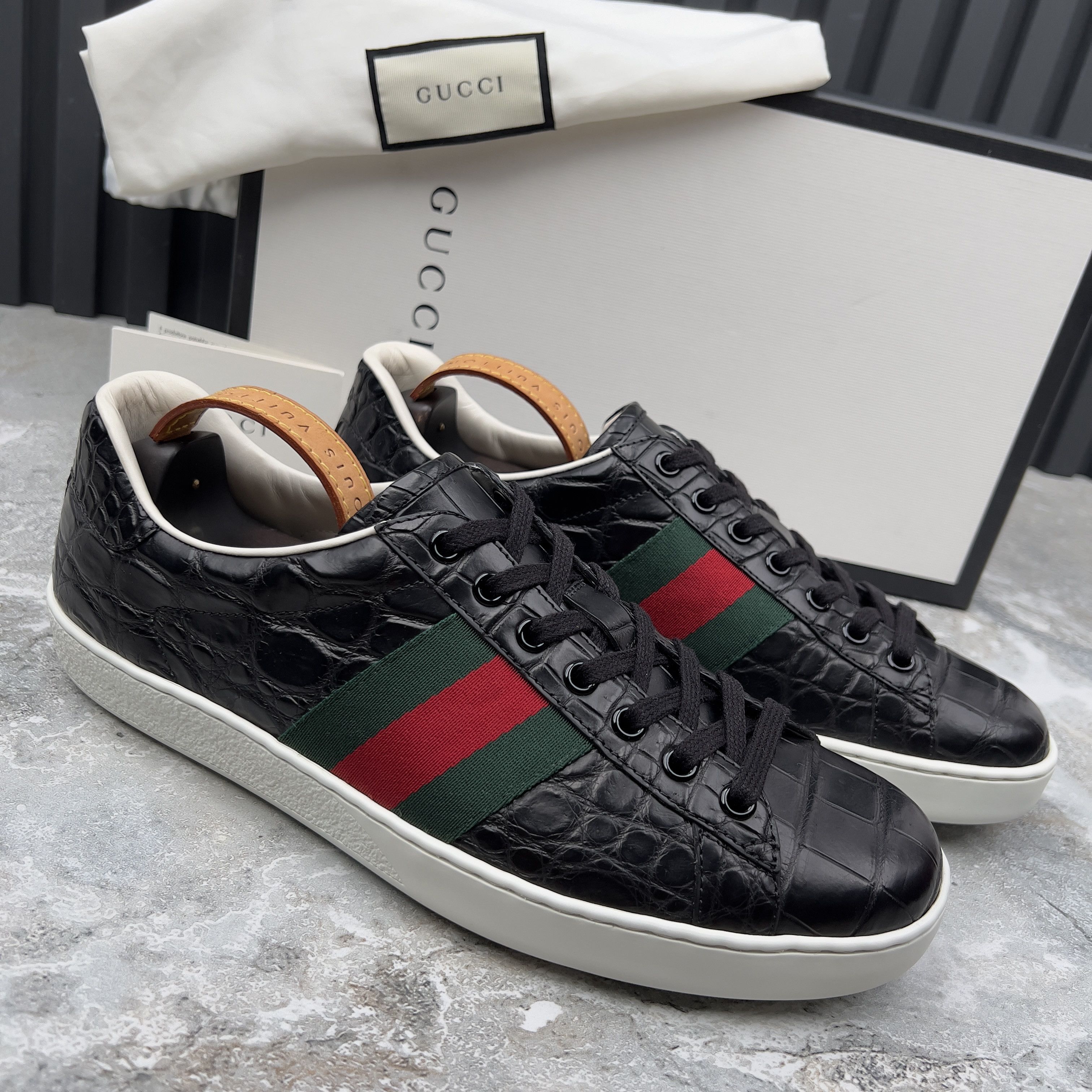Gucci Ace Sneakers Web Genuine Crocodile Leather Size US 8 / EU 41 - 5 Thumbnail