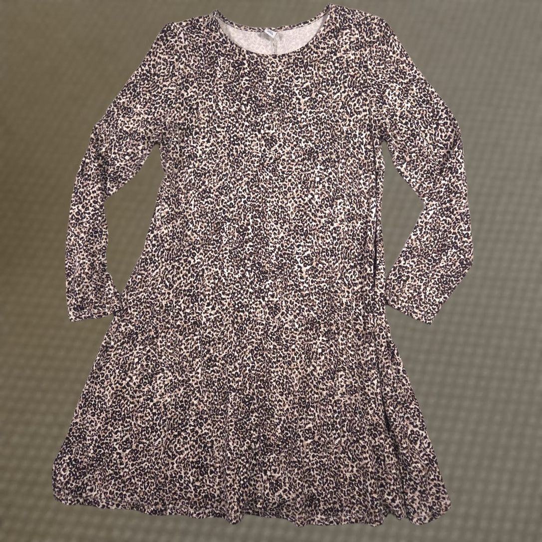 Old Navy Old Navy Dress Womens Medium Brown Leopard Print Swing Long Sleeve Scoop Neck Dress Size M / US 6-8 / IT 42-44 - 1 Thumbnail
