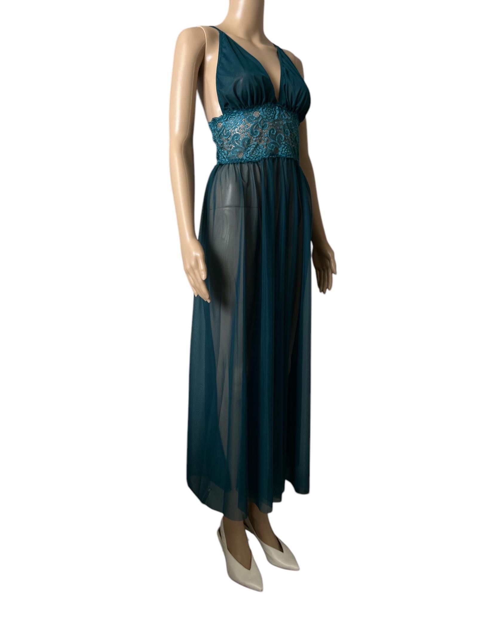 Designer Elegant Aqua Lace Overlay Maxi Dress Size ONE SIZE - 3 Thumbnail