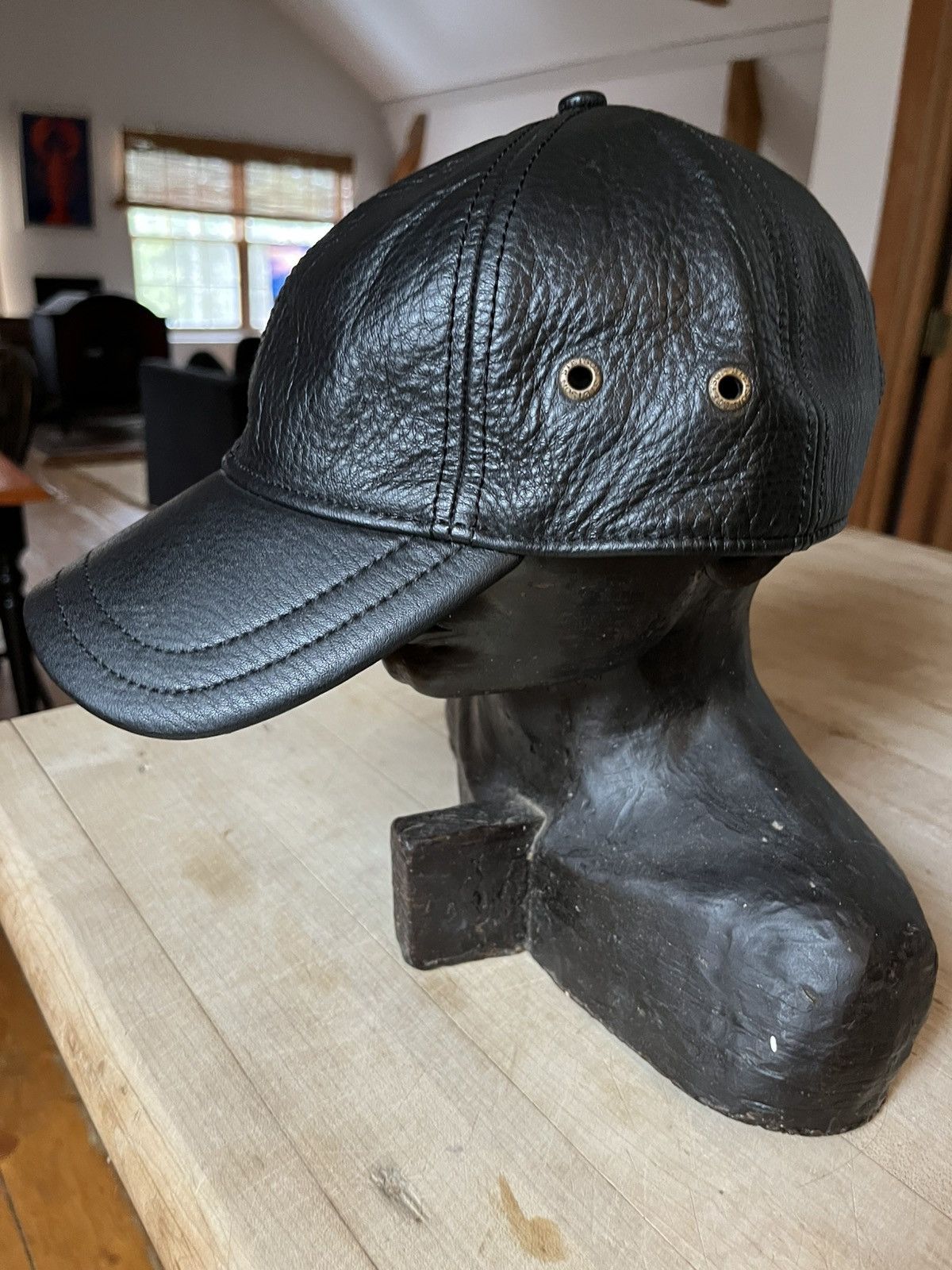 Other Black thick heavy leather baseball hat Size ONE SIZE - 1 Thumbnail