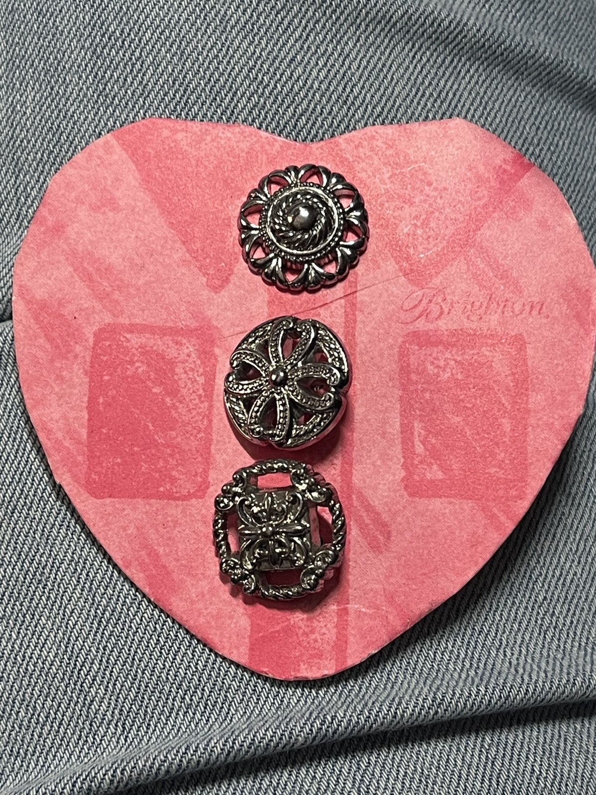 Other Vtg Brighton Silver Shank Buttons Set of 3 Card Size ONE SIZE - 1 Thumbnail