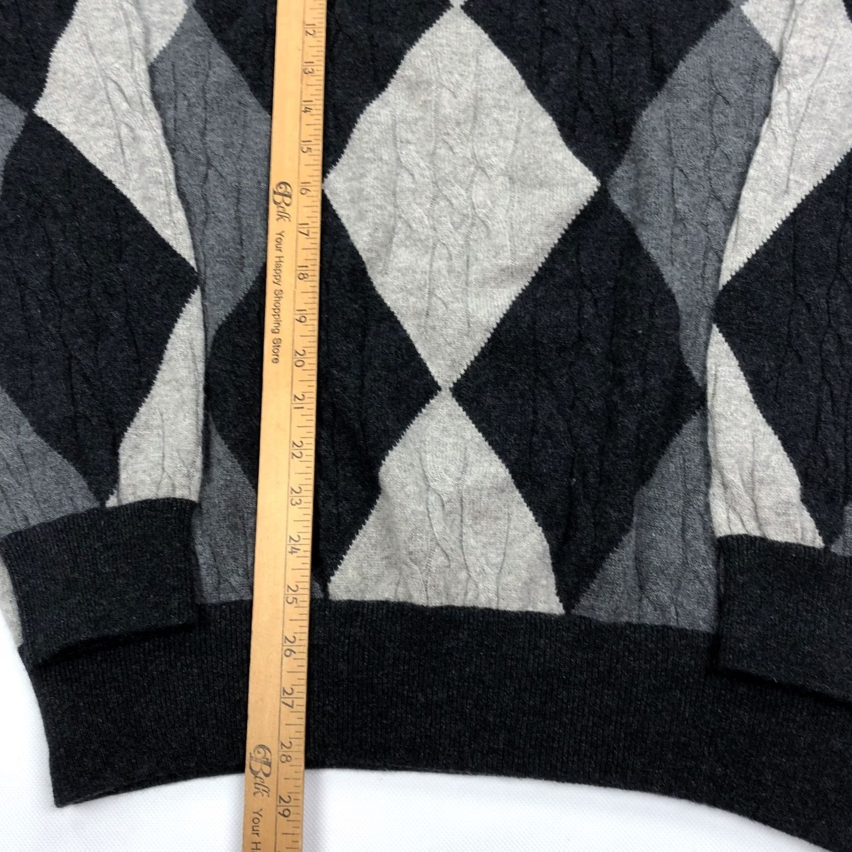 Peter Millar Peter Millar Men's XL Cashmere Argyle Cable Knit Sweater Grey Black Pullover Crew Neck Ribbed Trim Autumn Winter Spring Modern Preppy Casual Everyday Size US XL / EU 56 / 4 - 4 Thumbnail
