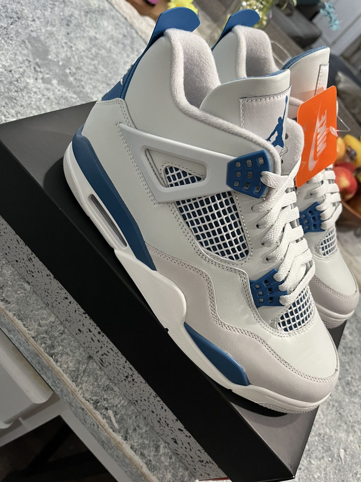 image of Jordan Nike Jordan 4 Retro (2024) Military Blue Shoes in White, Men's (Size 10)