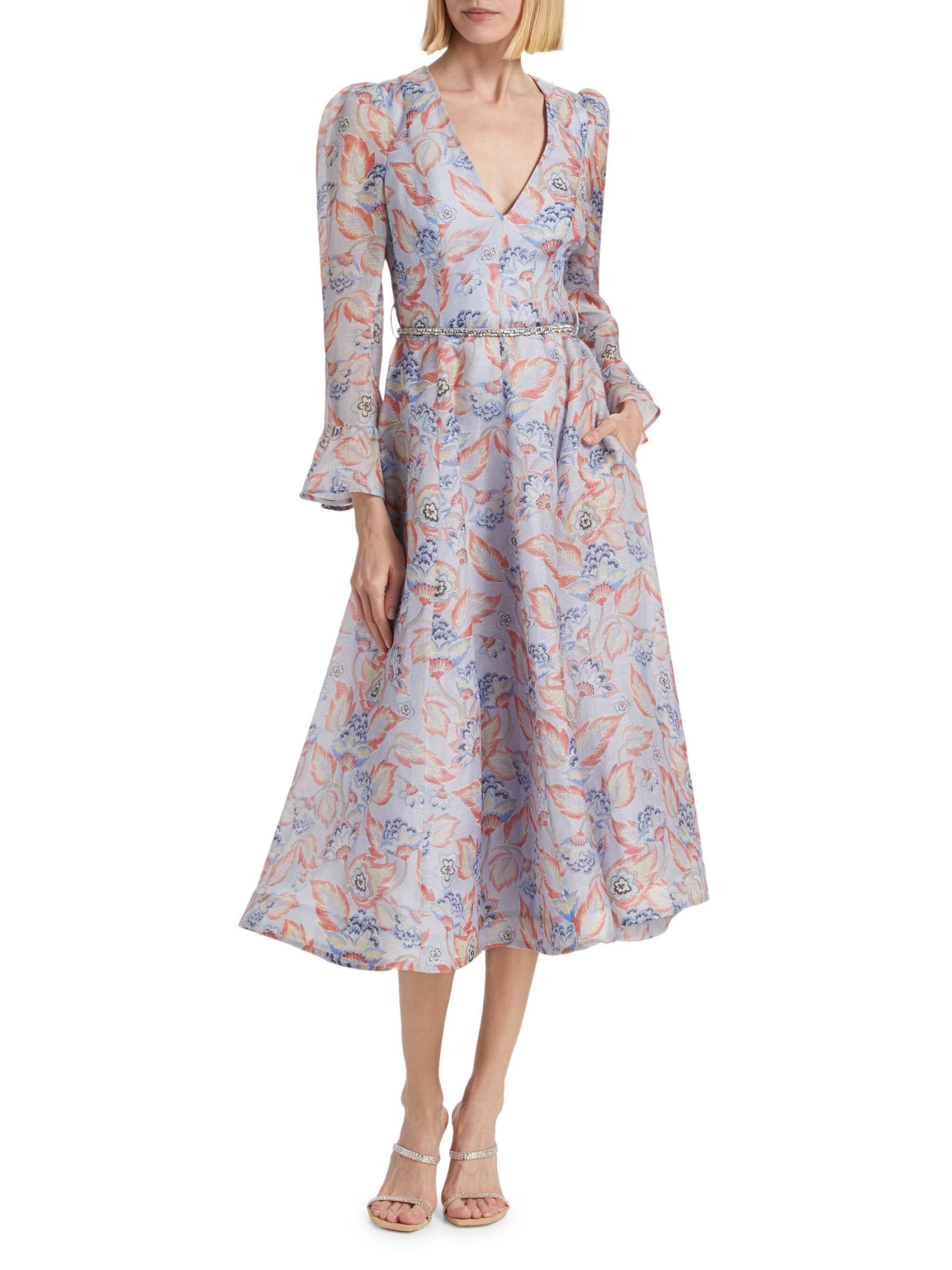 Zimmermann oc11z0825 Eden Floral Linen & Silk Belted Midi-Dress Size M / US 6-8 / IT 42-44 - 7 Thumbnail