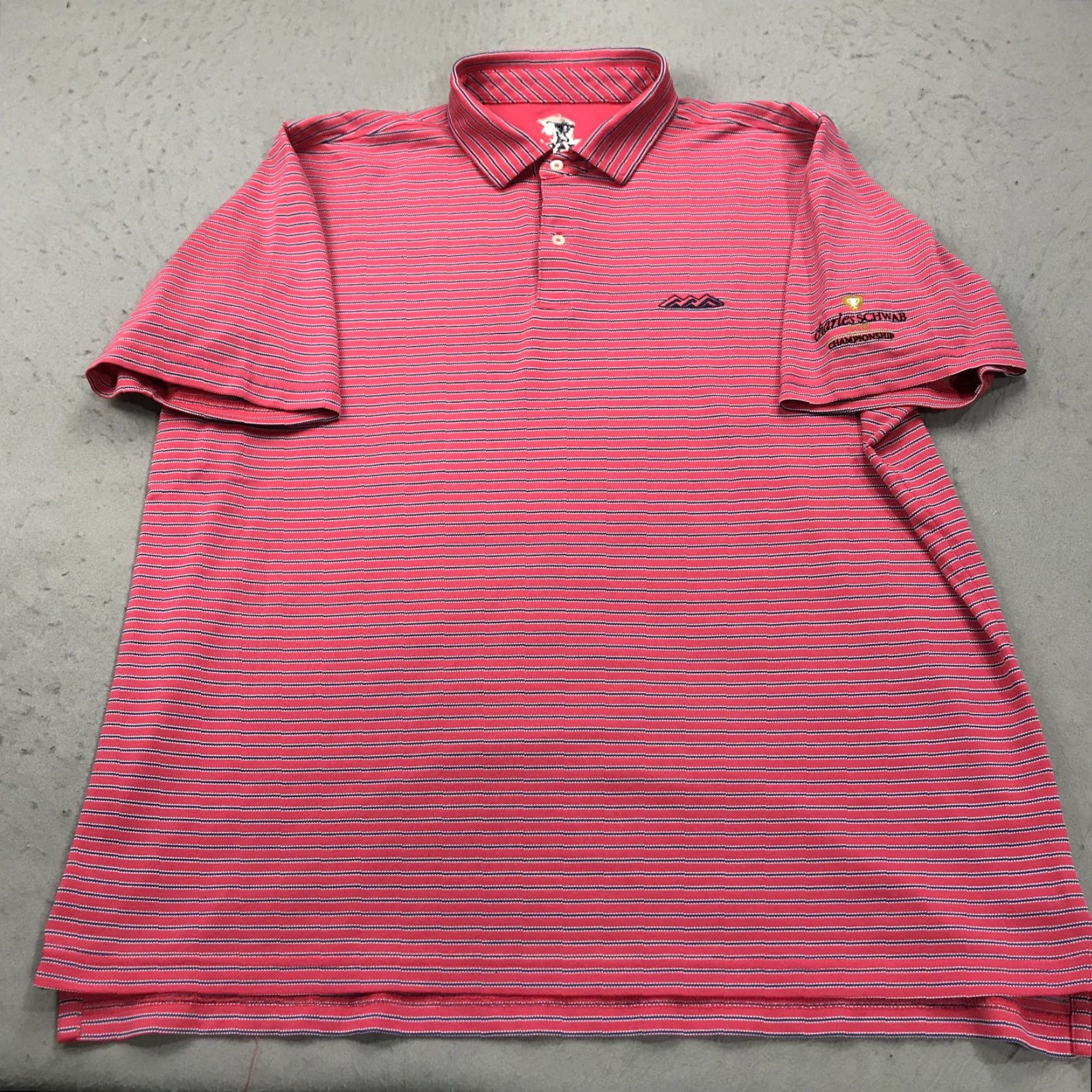 Vintage Fairway & Greene Polo Shirt Mens 2XL Desert Mountain Pink Logo Golf Short Sleeve Striped Polyester Blend Clothing Size US XXL / EU 58 / 5 - 2 Thumbnail