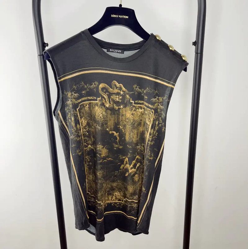 Balmain Balmain Black Cotton Men's T-Shirt with Gold Design 0089 Size US S / EU 44-46 / 1 - 1 Thumbnail
