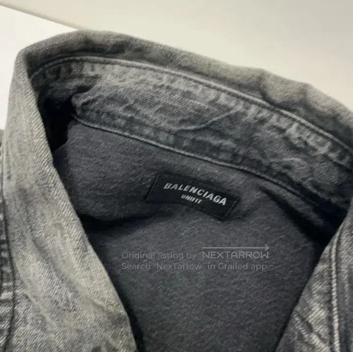 Balenciaga SS21 Ripped Denim Long Sleeve Shirt.